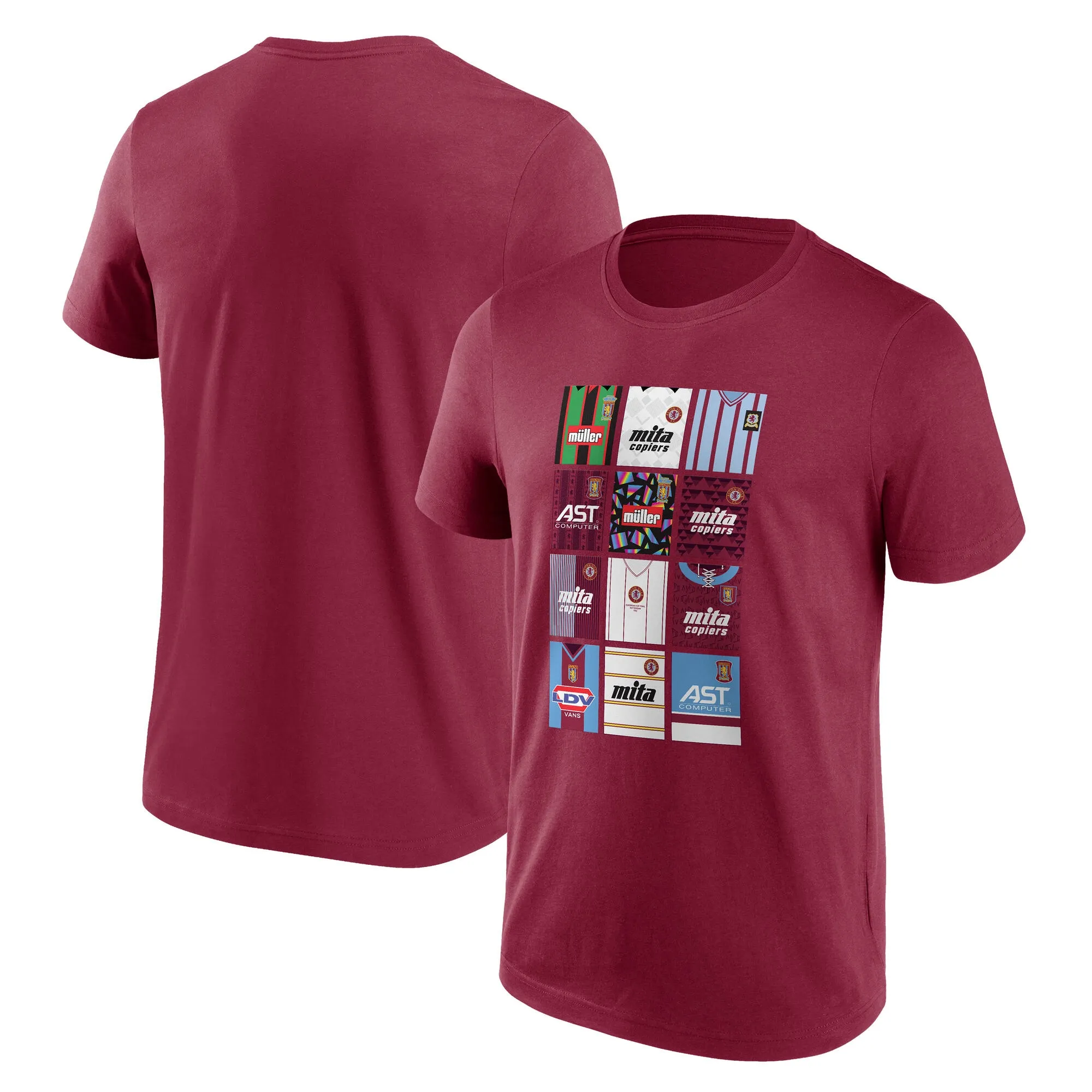 Aston Villa True Classics History of Shirts Graphic T-Shirt - Claret - Mens