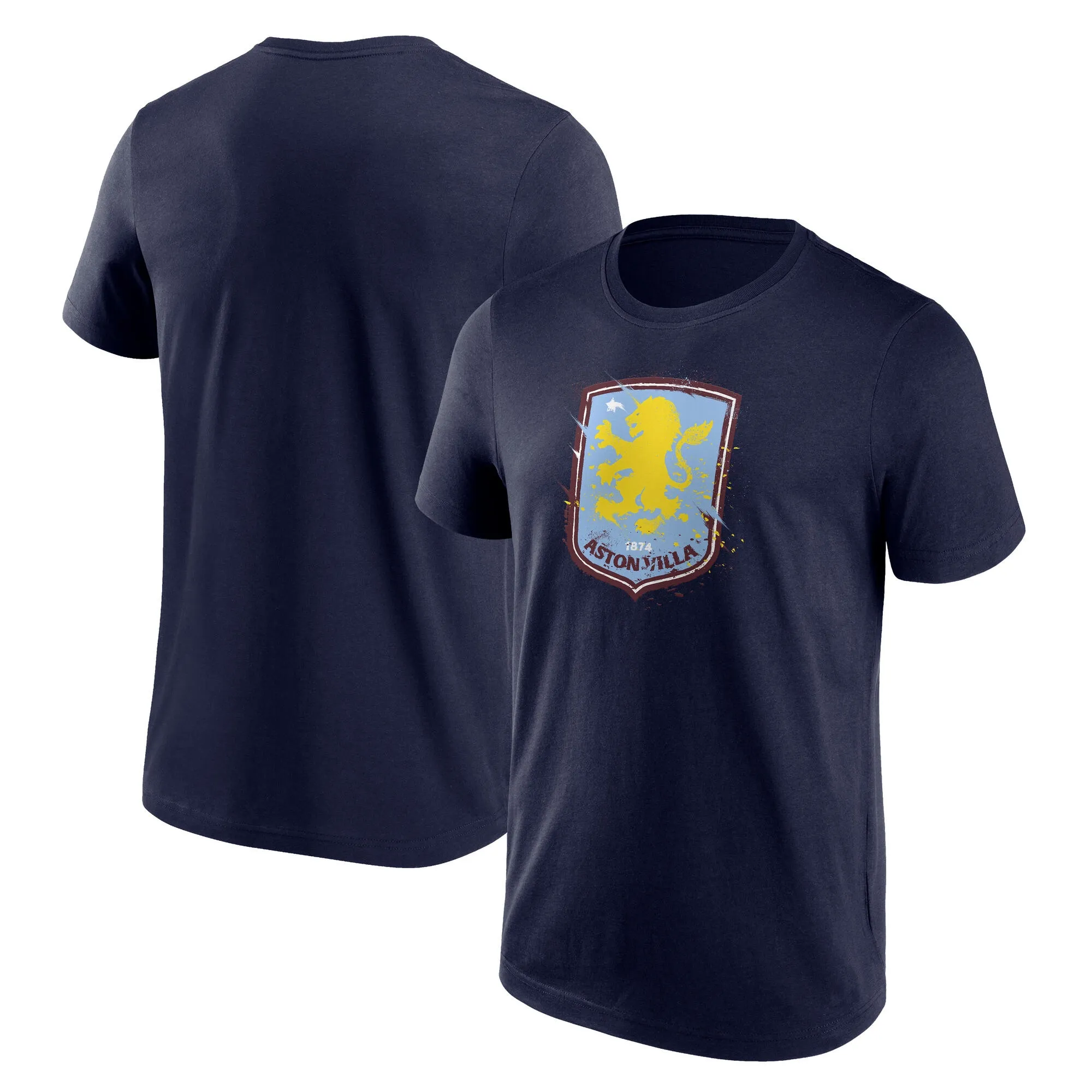 Aston Villa Splatter Graphic T-Shirt - Navy - Mens
