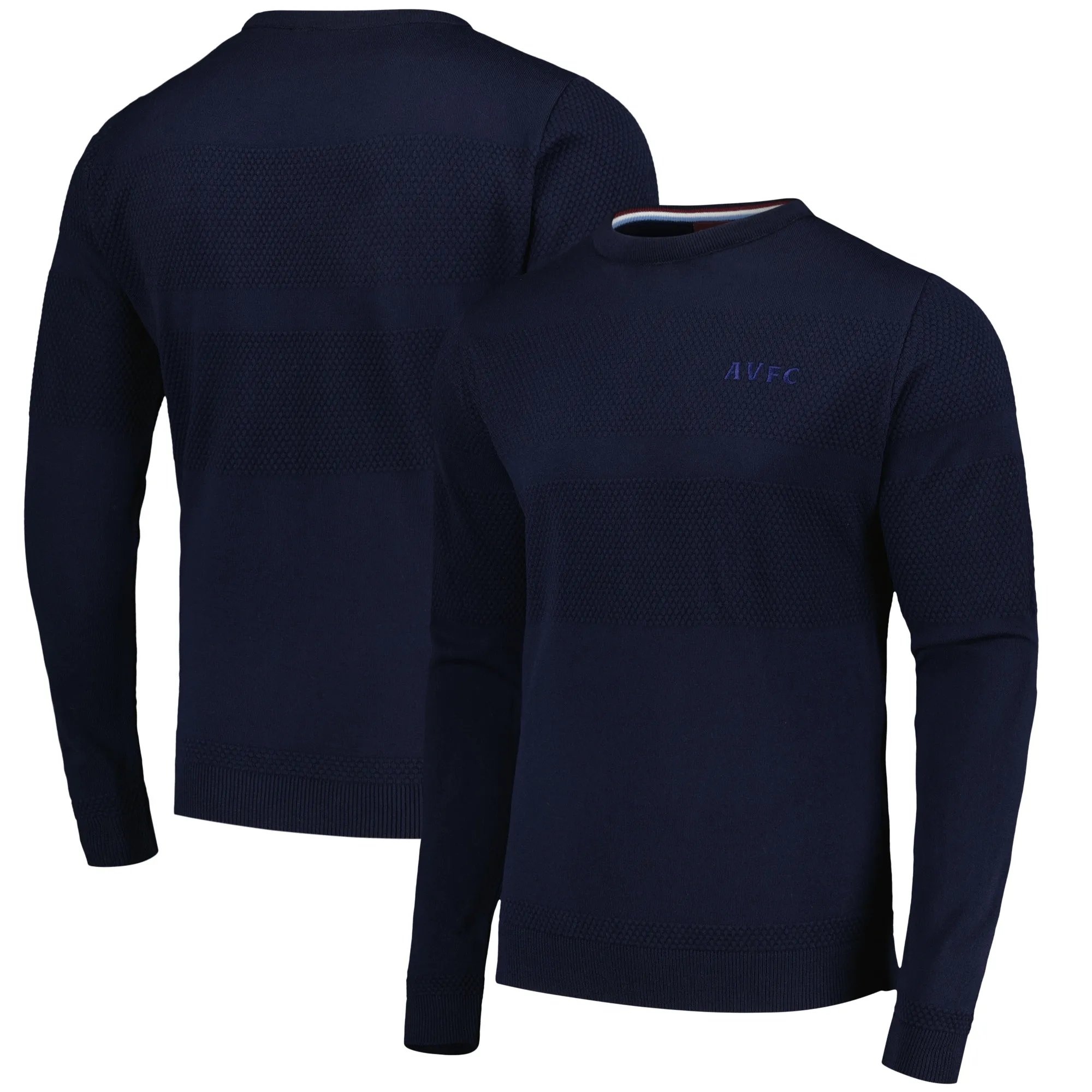Aston Villa Textured Stripe Crew Jumper - Navy - Mens