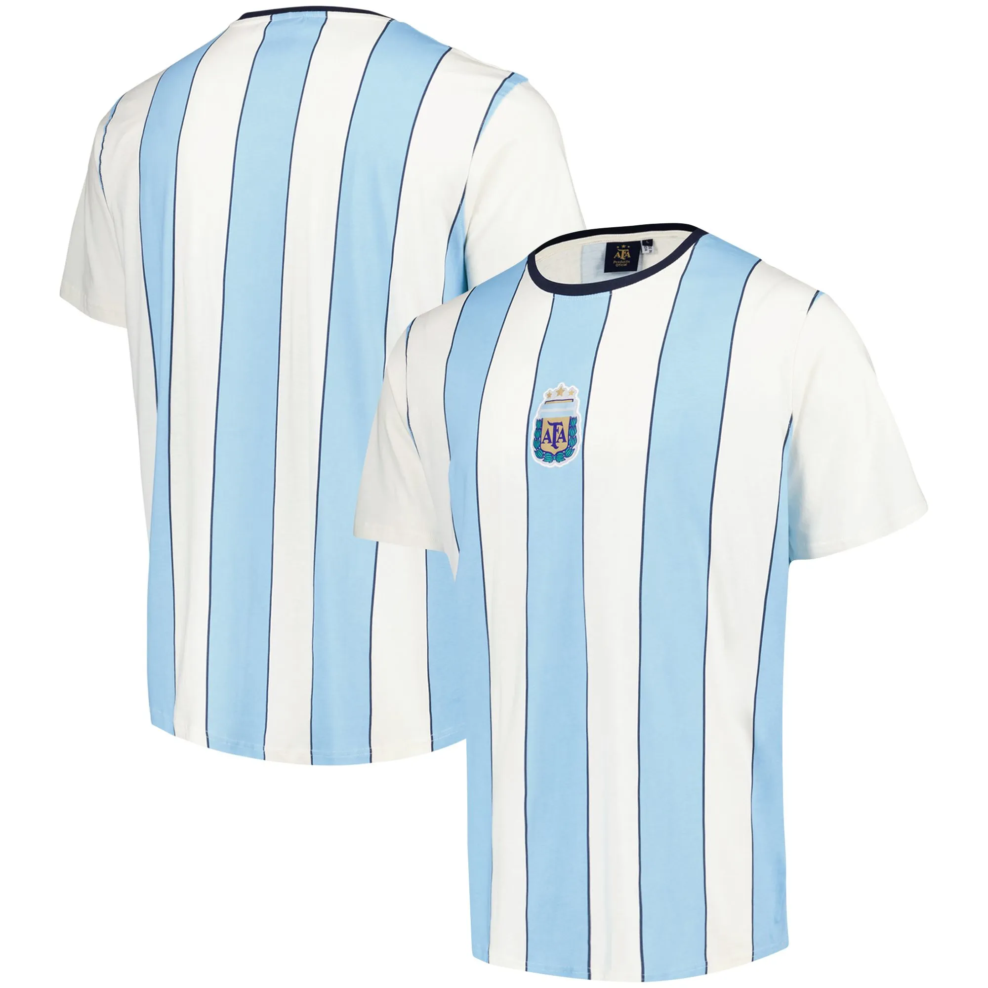 Argentina Relaxed Fit Striped T-Shirt - Off White/Sky Blue - Mens