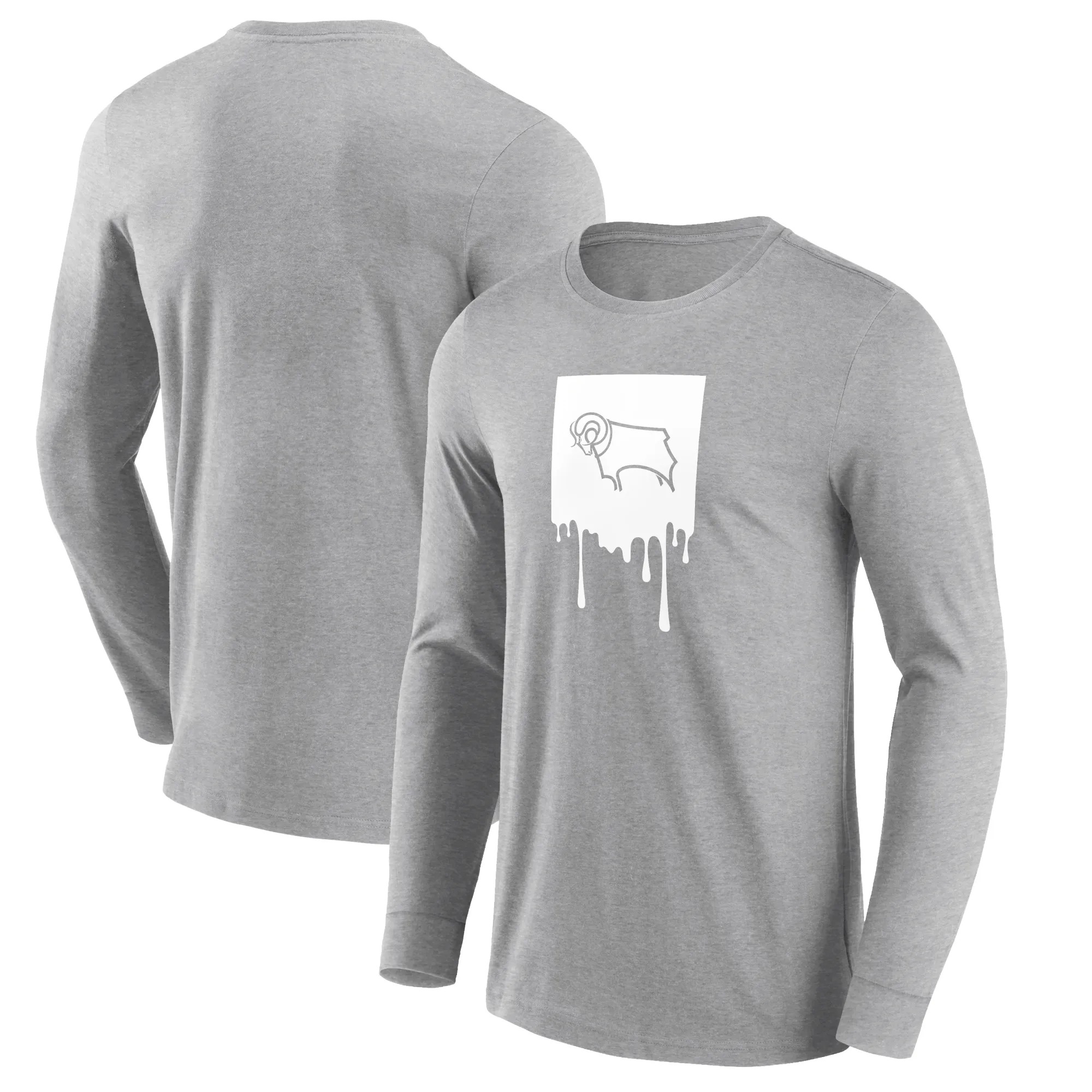 Derby County Liquify Graphic Long Sleeve T-Shirt - Grey Marl - Mens