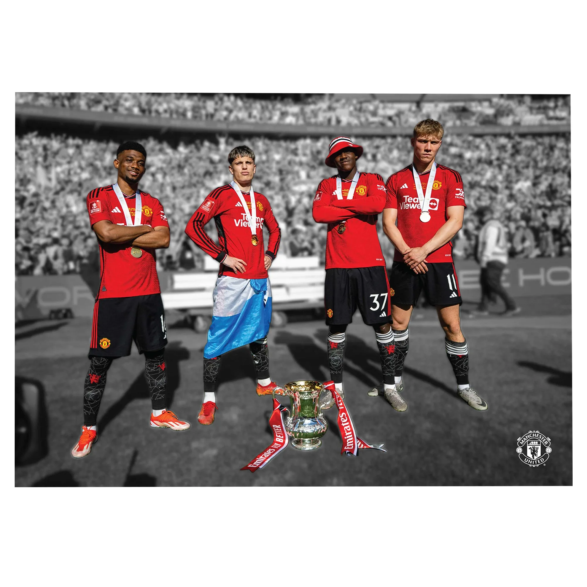 Manchester United Men's 13 Times Cup Winners Landscape Print - A3