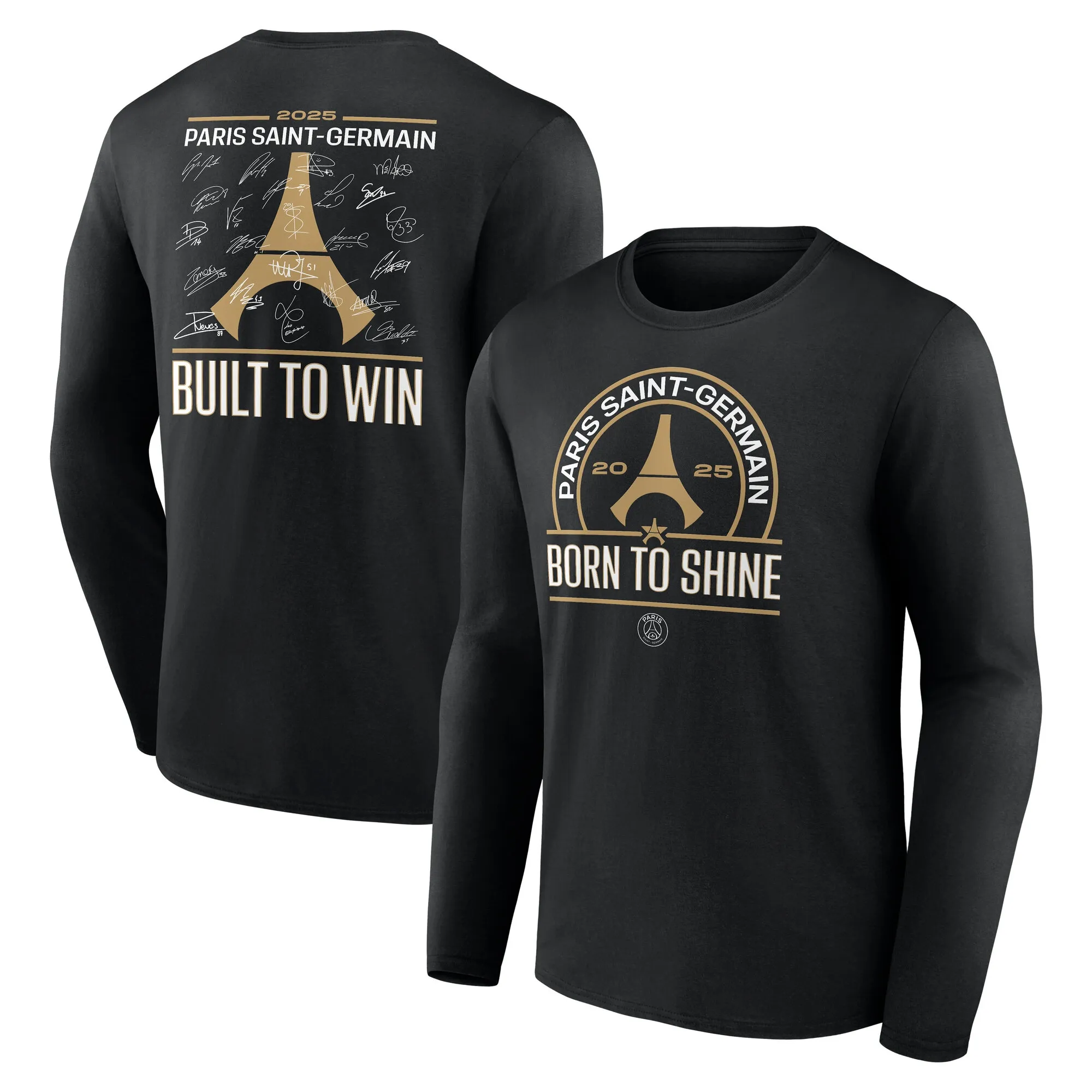 PSG European Champions Signature Roster Graphic Long Sleeve T-Shirt - Black - Mens