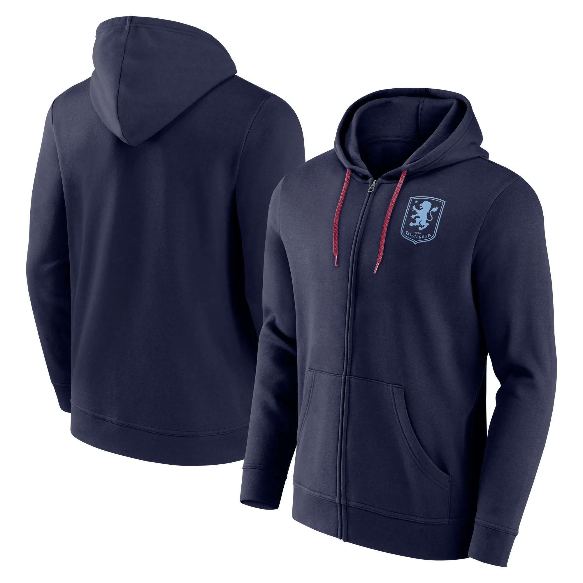 Aston Villa Essentials Small Crest Full Zip Hoodie - Maritime Blue - Mens