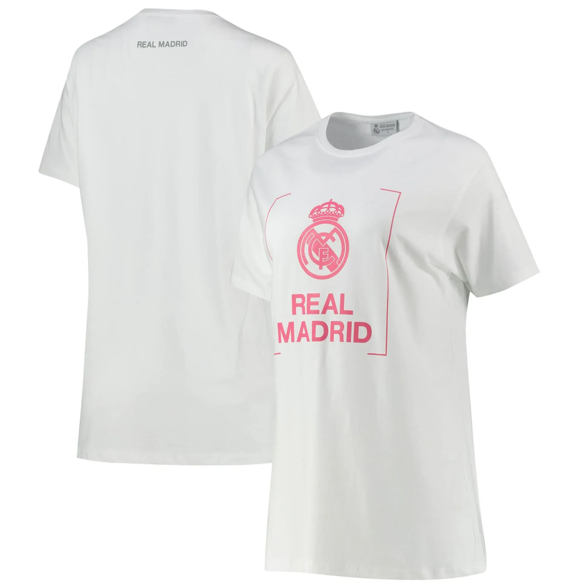 Real Madrid Pink Crest T-Shirt - White - Womens