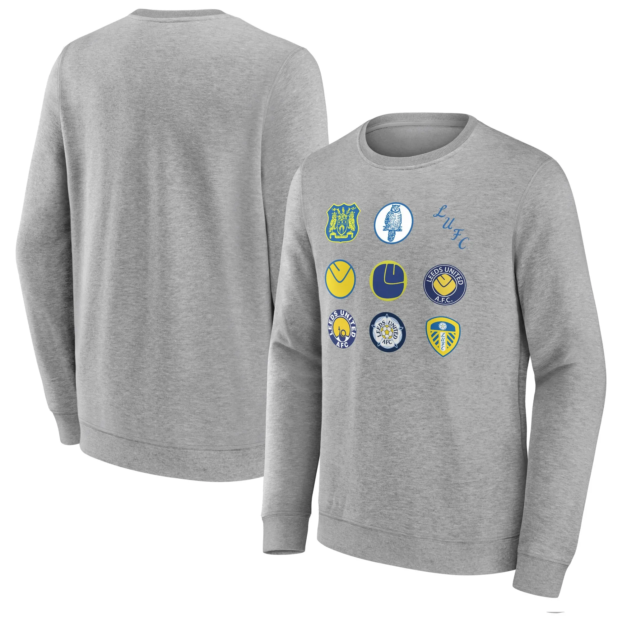 Leeds United History Of Crests Graphic Crew Sweatshirt - Sports Grey - Kids
