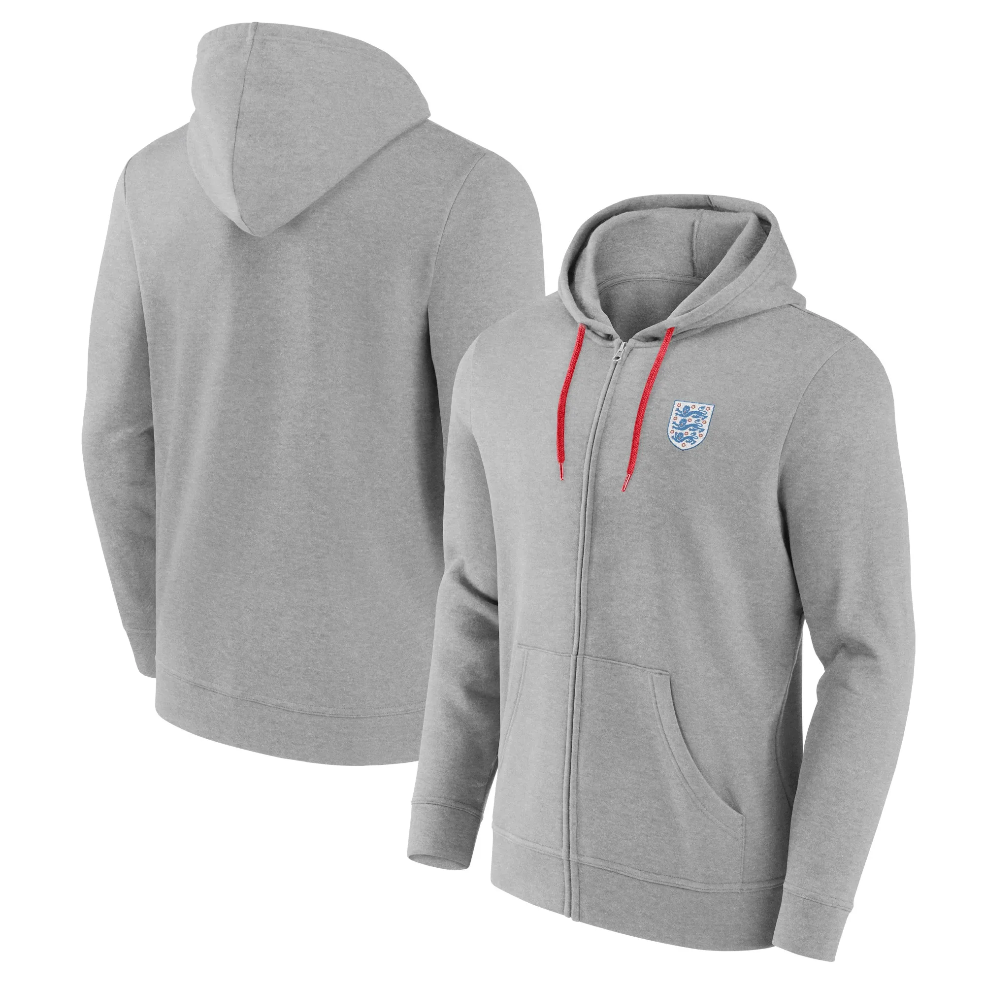 England Essentials Small Crest Zip Through Hoodie - Grey Marl - Mens