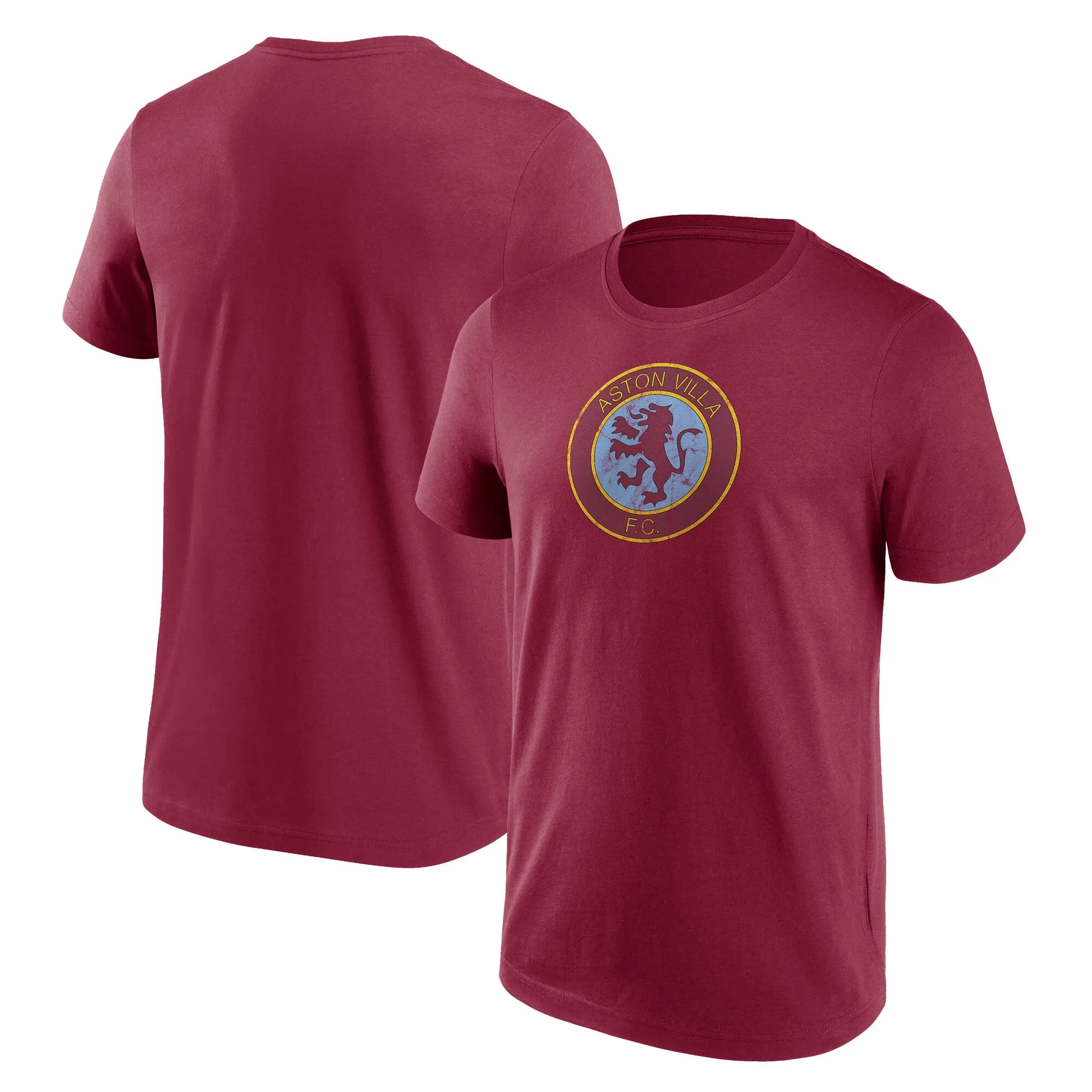 Aston Villa Distressed Retro Logo Graphic T-Shirt - Claret - Mens