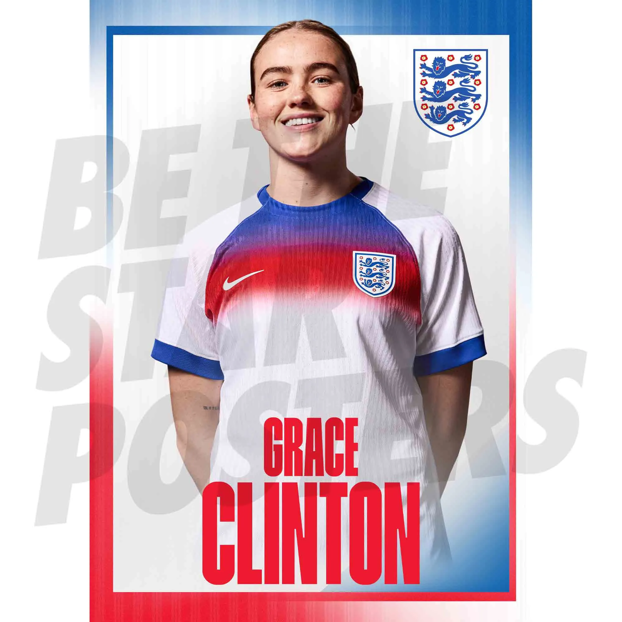 England Lionesses Grace Clinton 25/26 Home Headshot A3 Poster