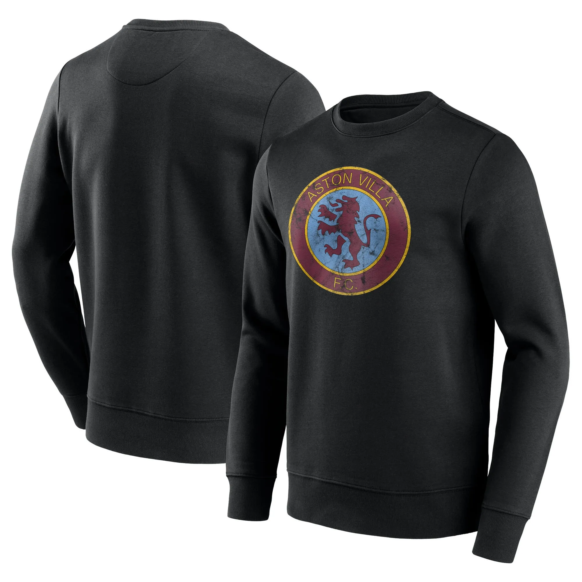 Aston Villa Distressed Retro Graphic Crew Sweatshirt - Black - Mens