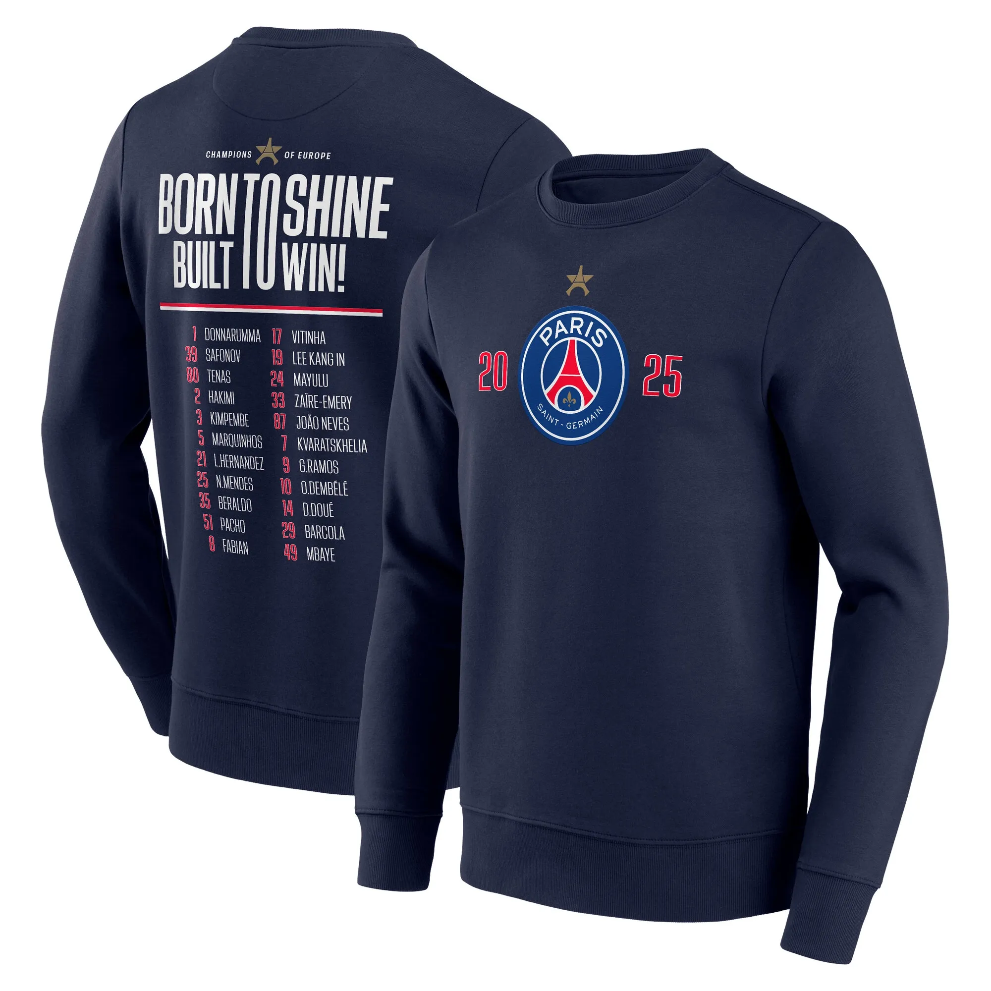 PSG European Champions Roster Graphic Crew Sweatshirt - Navy - Mens