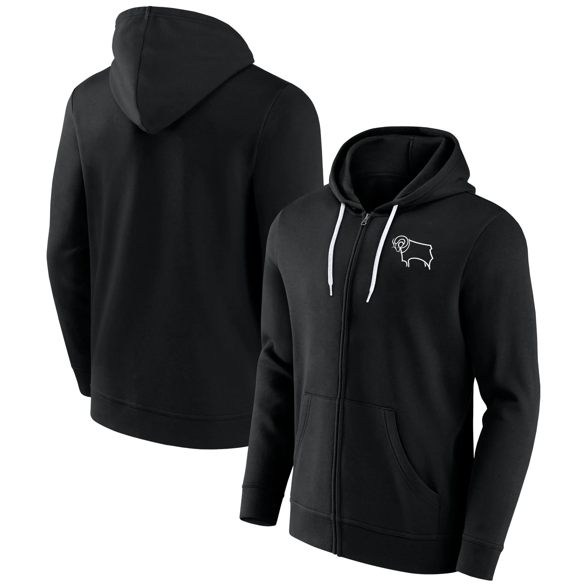 Derby County Essentials Small Crest Full Zip Hoodie - Black - Mens
