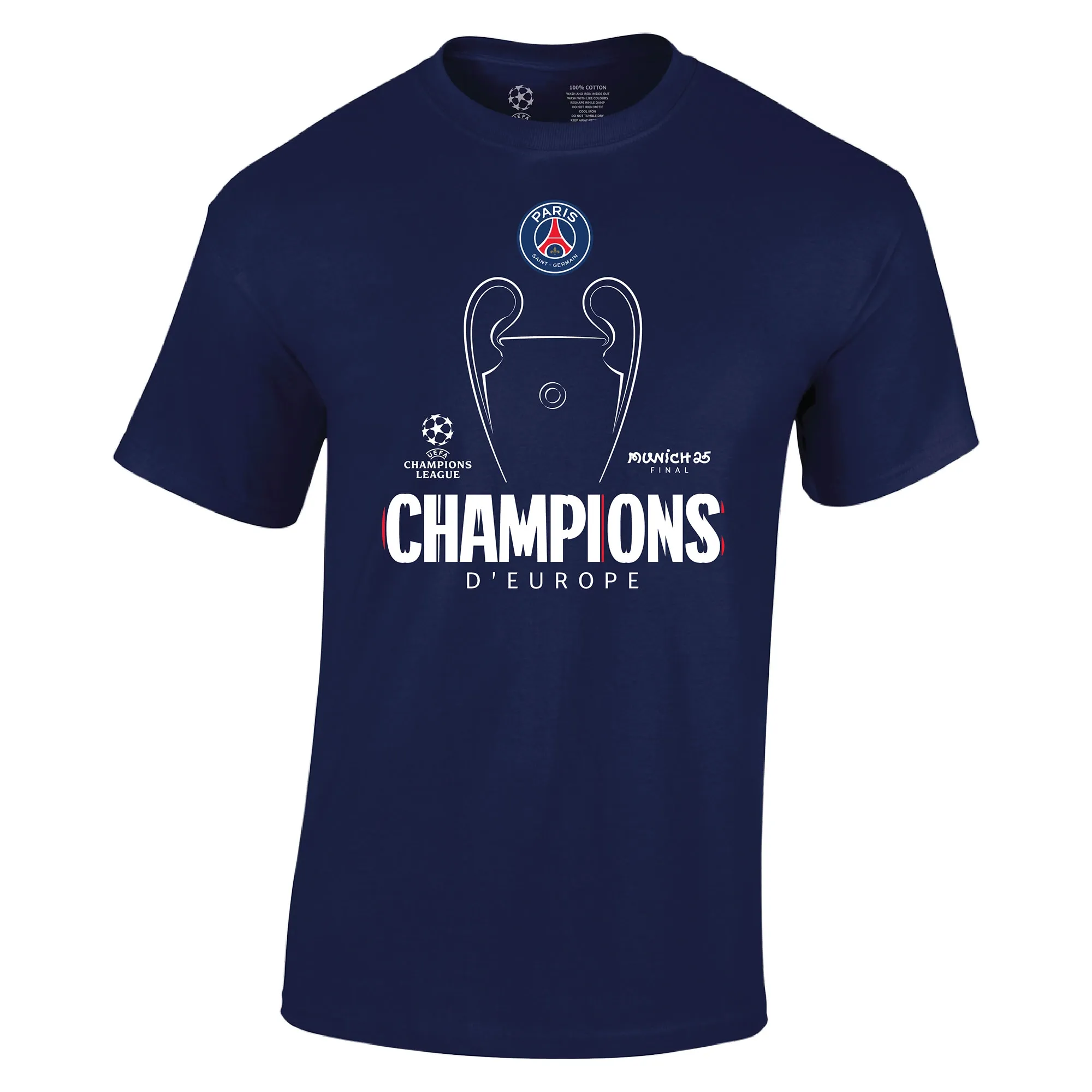 PSG UCL Champions 2025 Trophy Outline Graphic T-Shirt - Navy - Kids