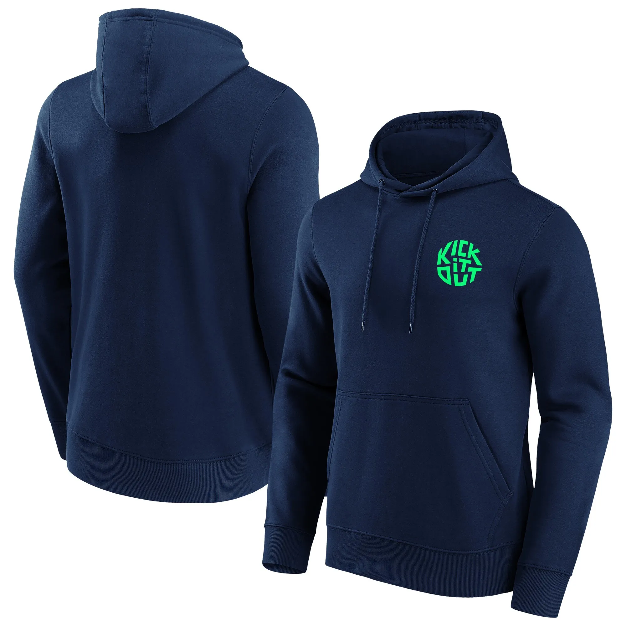 Kick It Out Slogan Graphic Hoodie - Navy/White/Spring Green - Mens