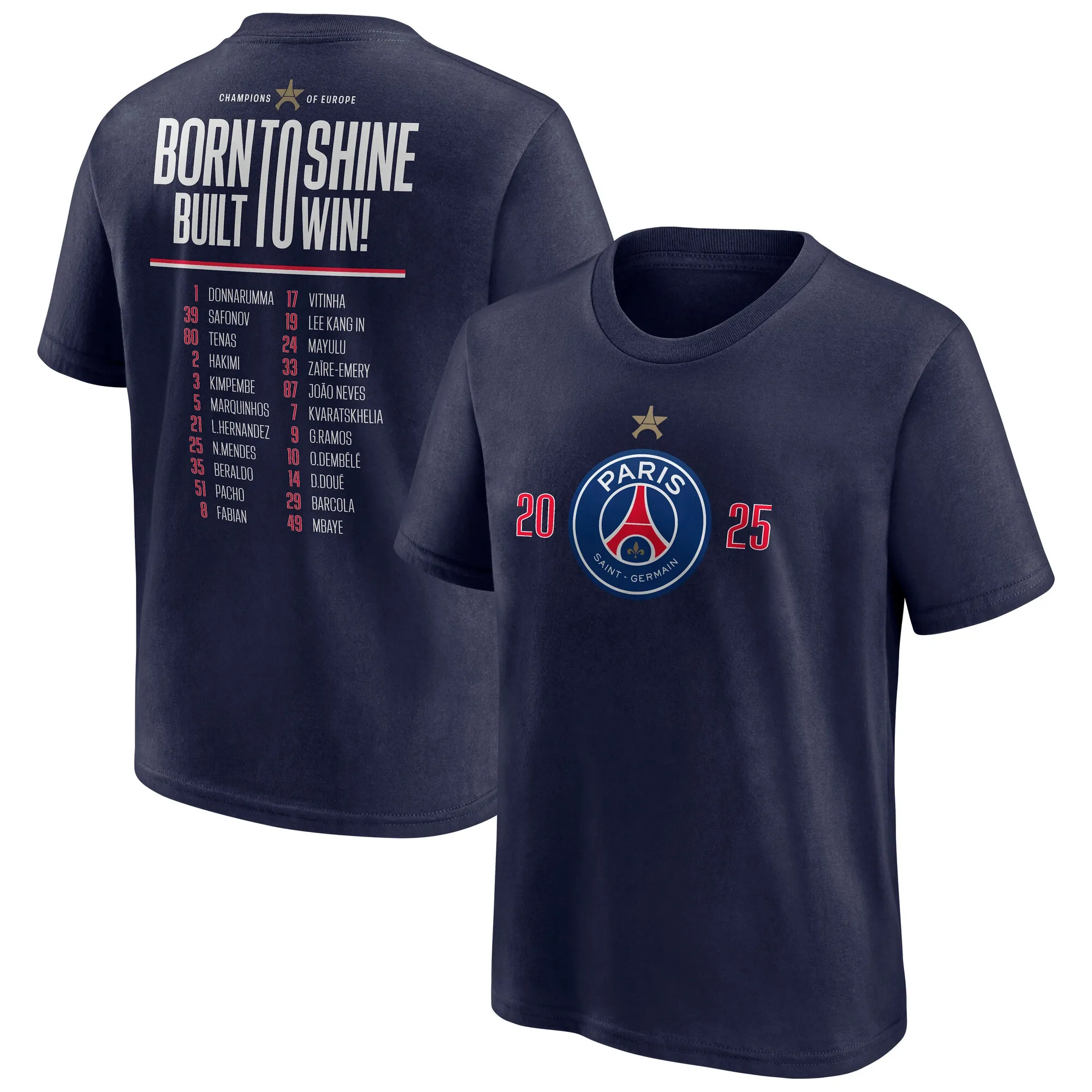 PSG European Champions Roster Graphic T-Shirt - Navy - Kids