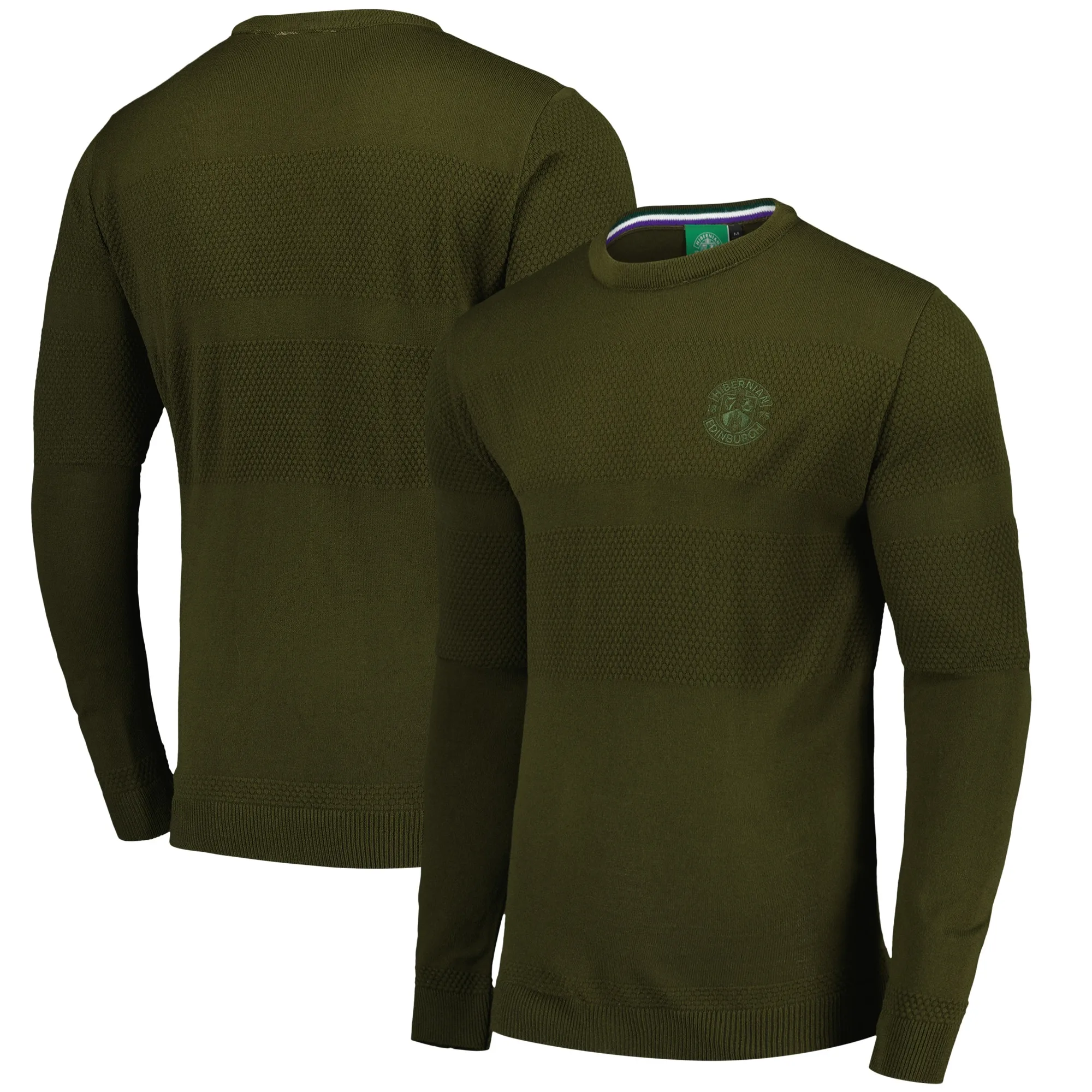 Hibernian Textured Stripe Crew Jumper - Khaki Marl - Mens