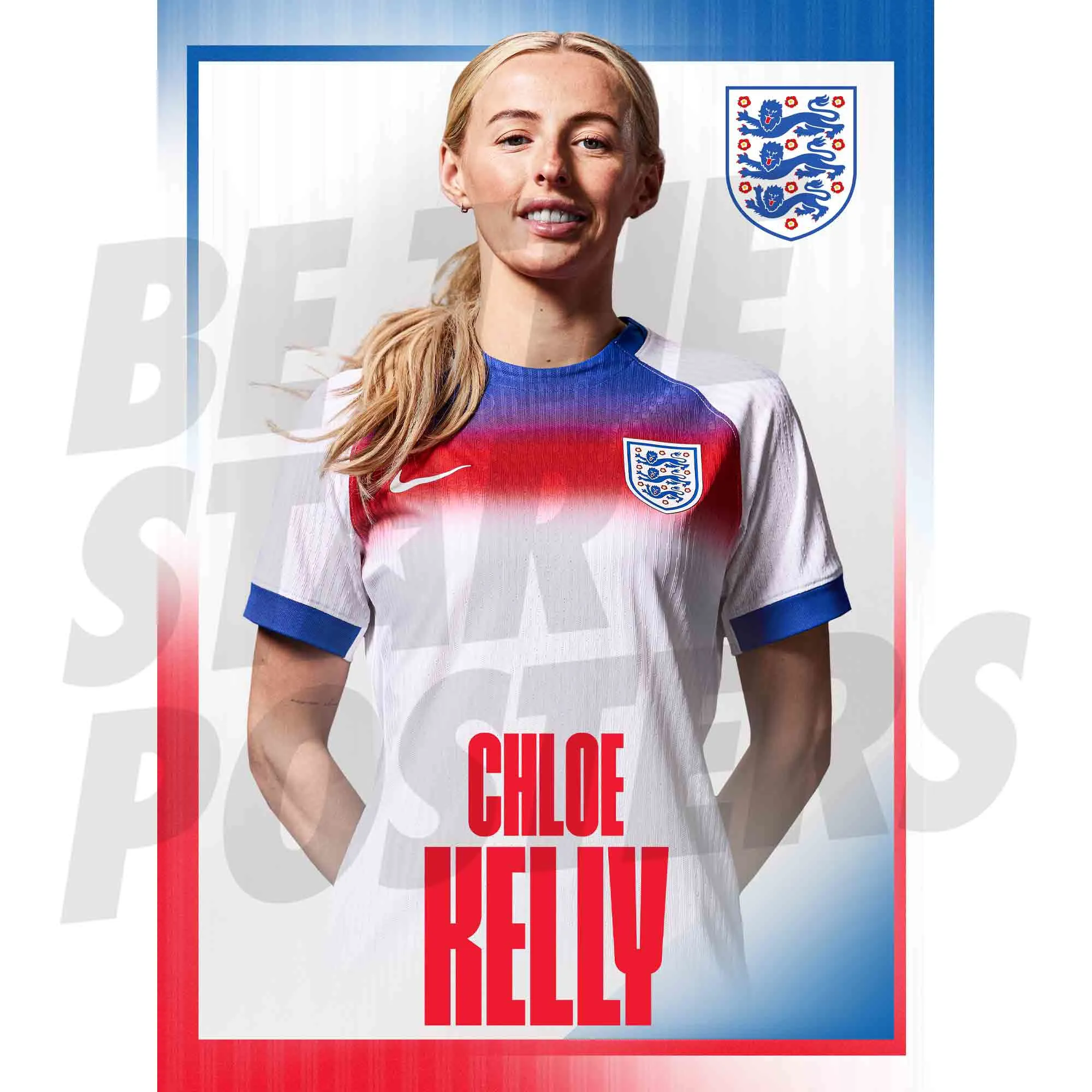 England Lionesses Chloe Kelly 25/26 Home headshot A3 Poster