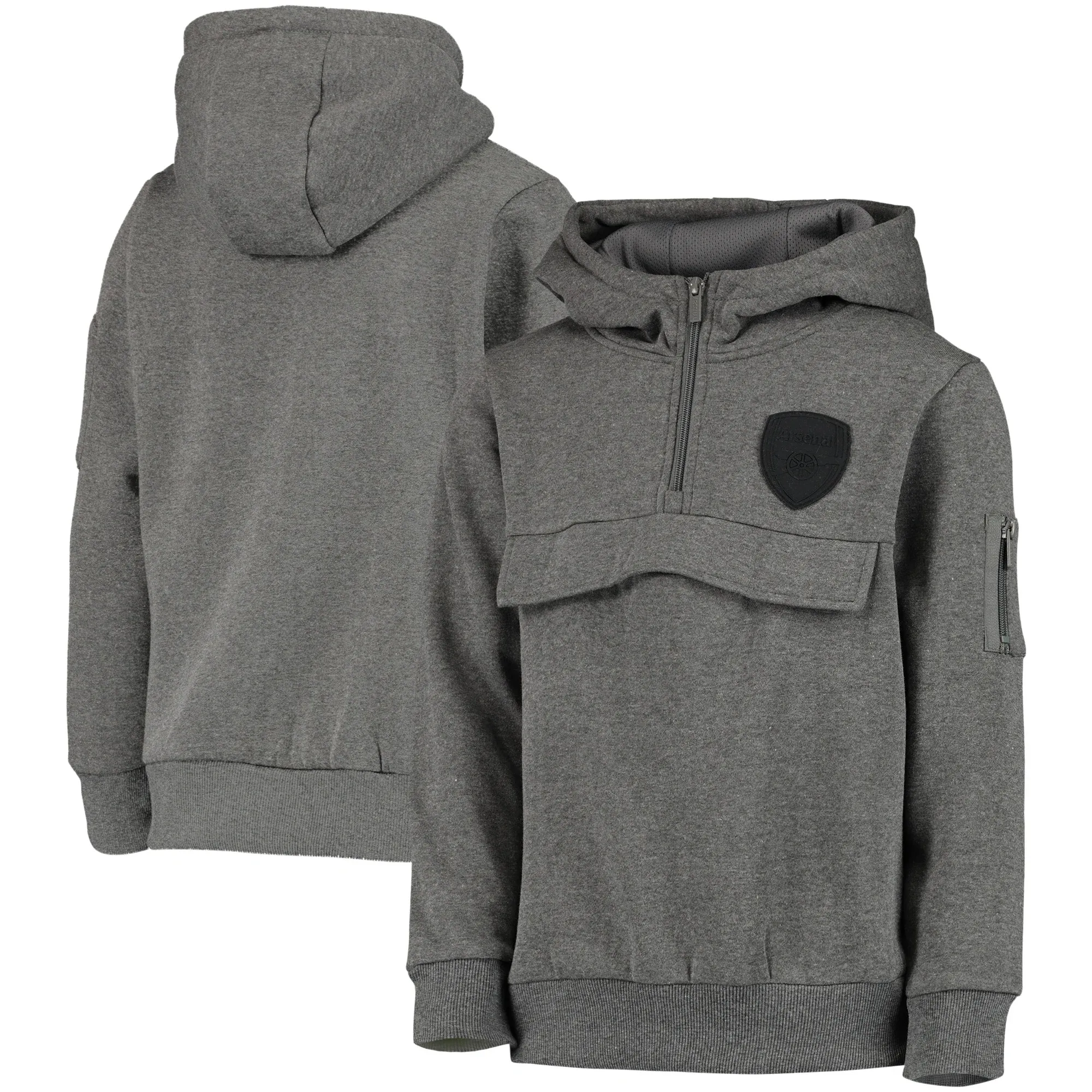 Arsenal Mono Logo 1/4 Zip Hoodie -Charcoal Marl - Boys