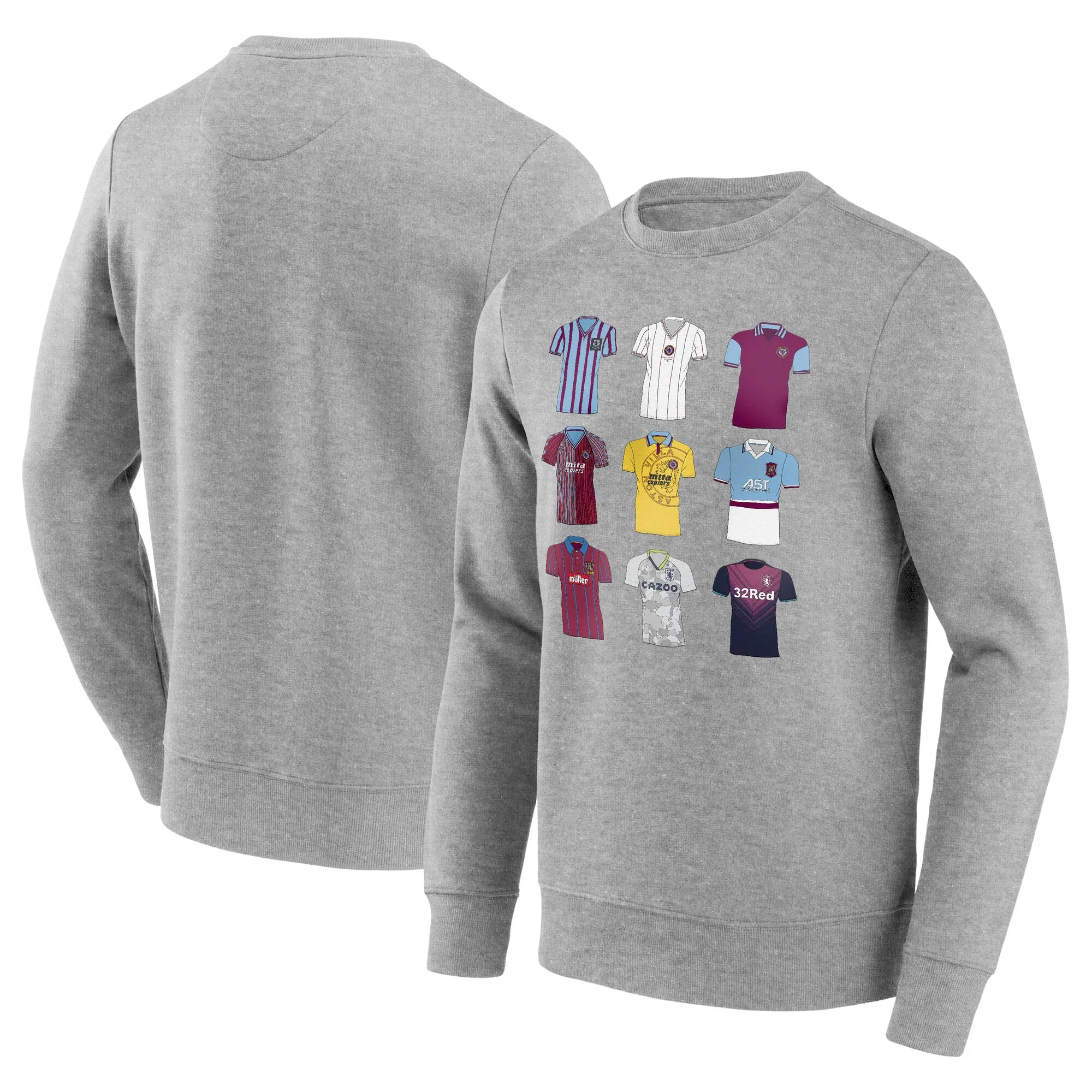 Aston Villa History of Kits Graphic Crew Sweatshirt - Sports Grey - Mens
