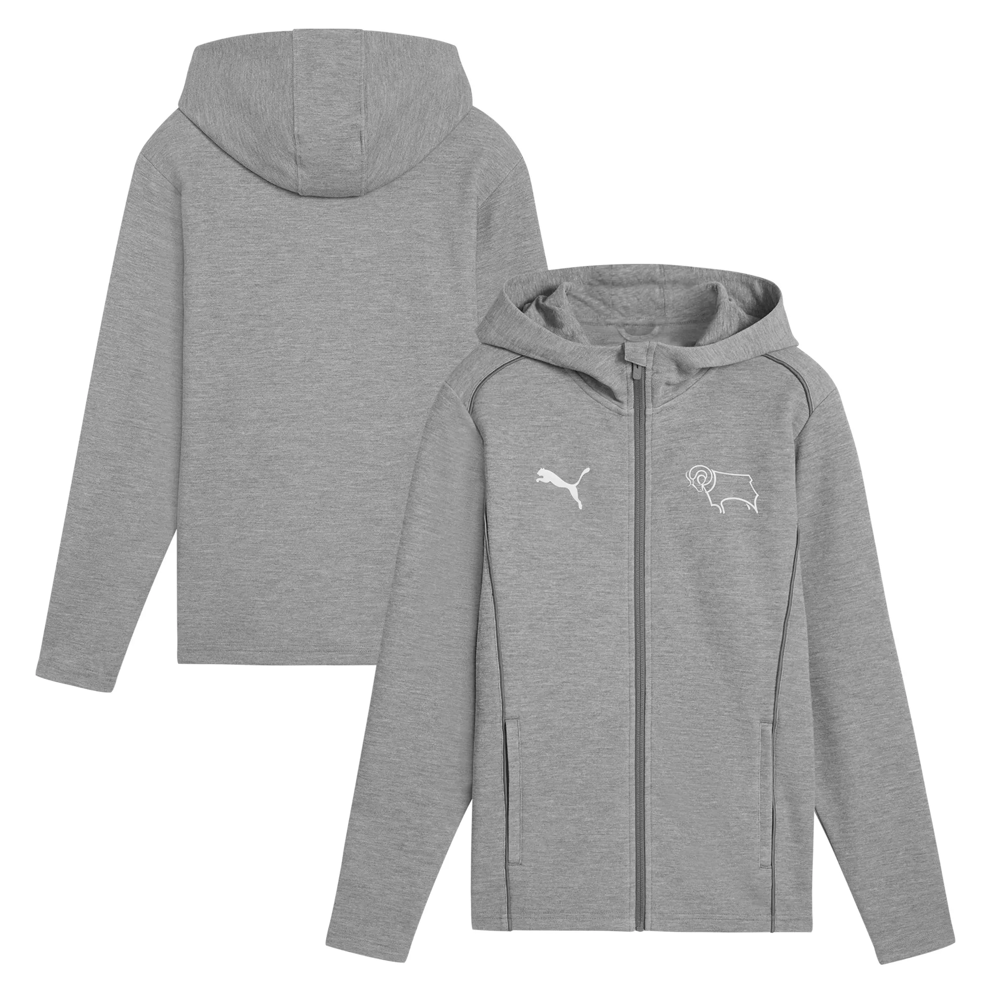 Derby County Puma Casuals Hooded Jacket - Grey