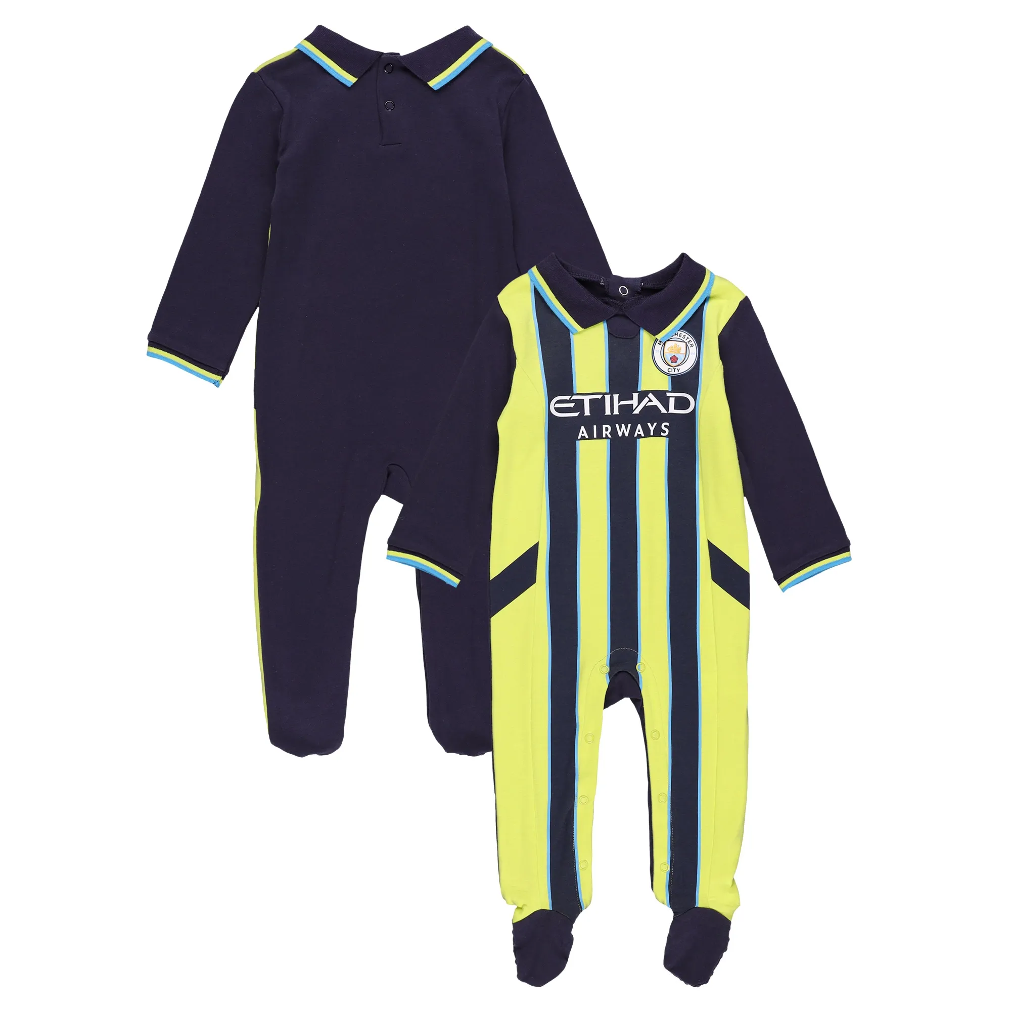Manchester City 2024-25 Away Kit Sleepsuit - Navy/Yellow - Baby