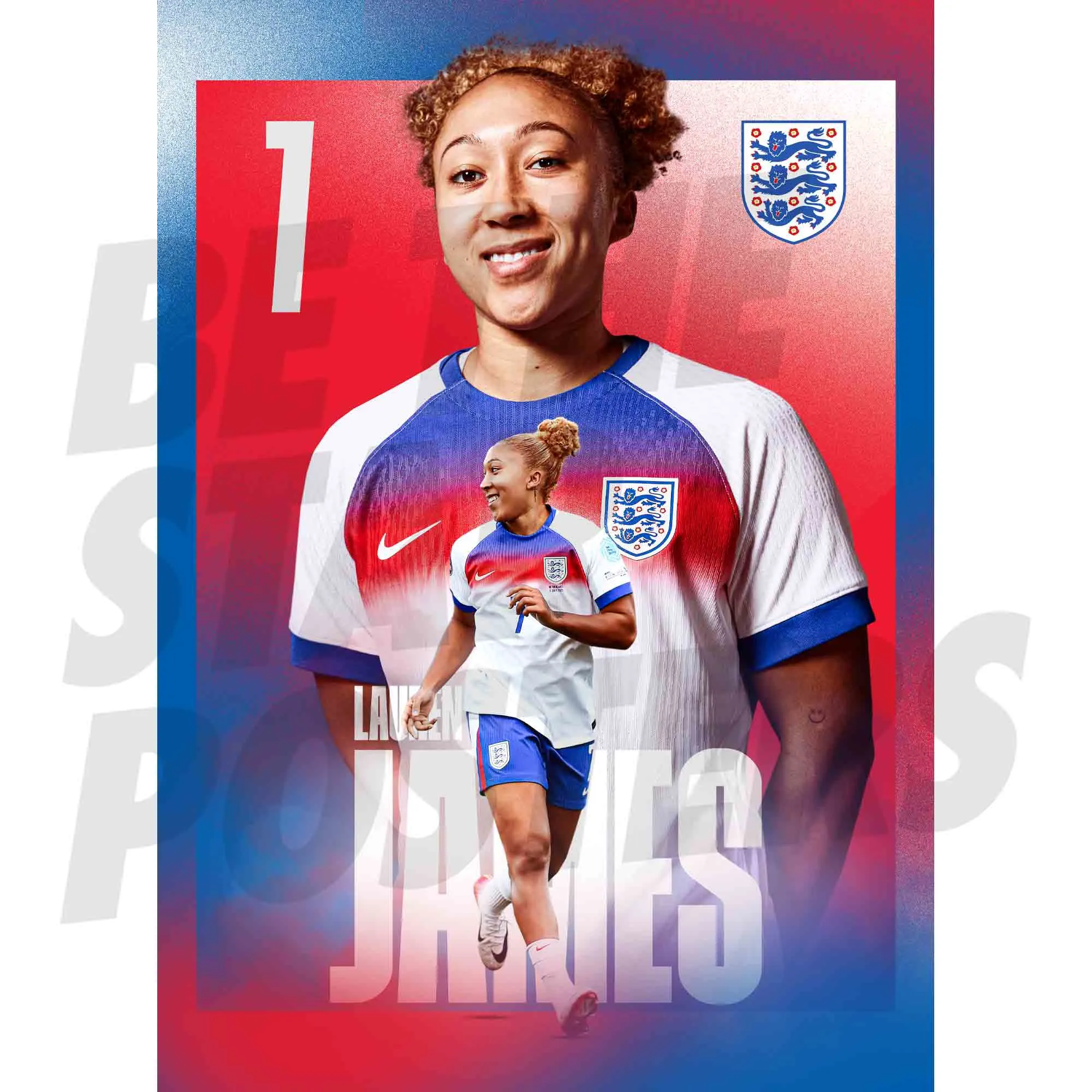 England Lionesses Lauren James 25/26 Home Action A2 Poster