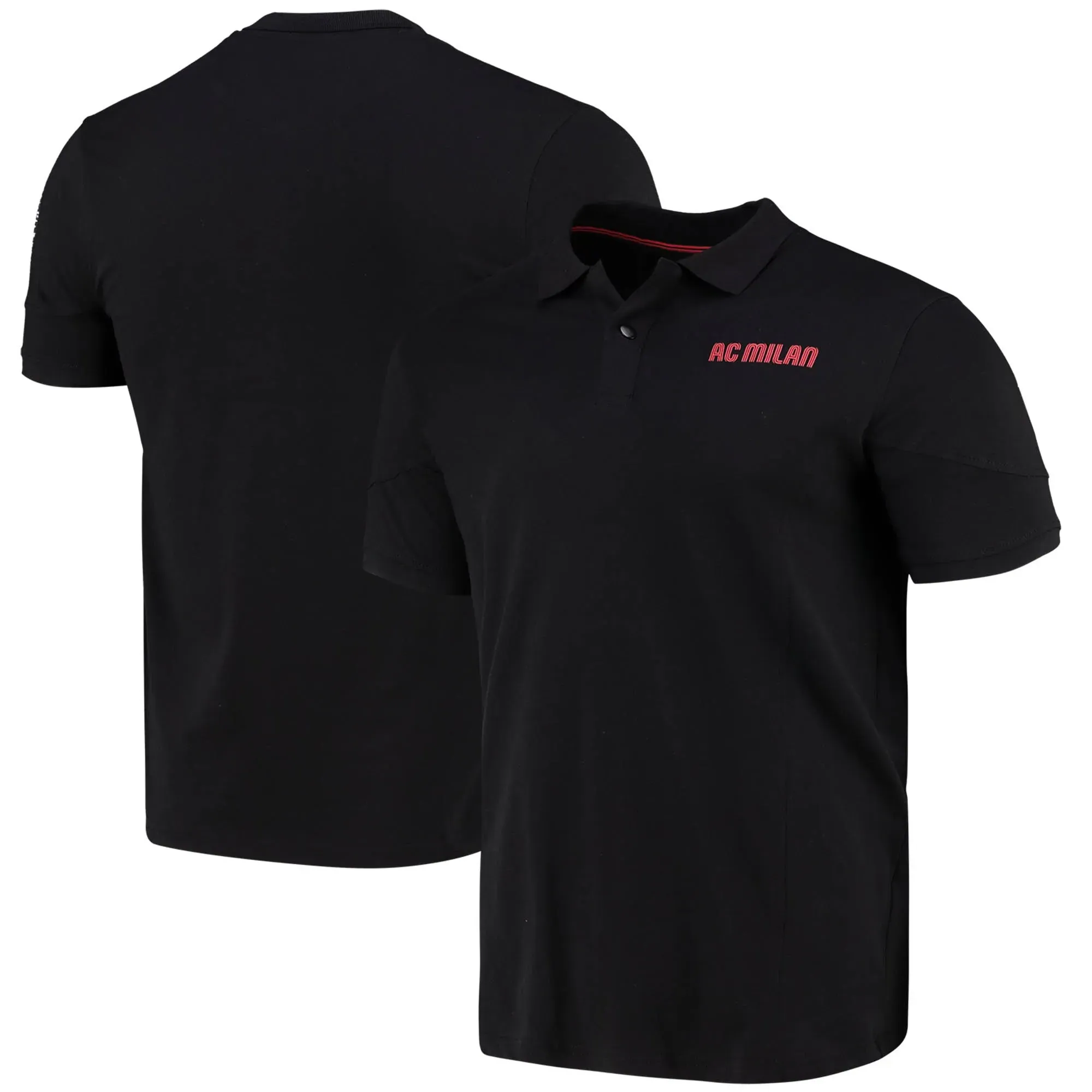 AC Milan Rubber Wordmark Polo Shirt - Black - Mens