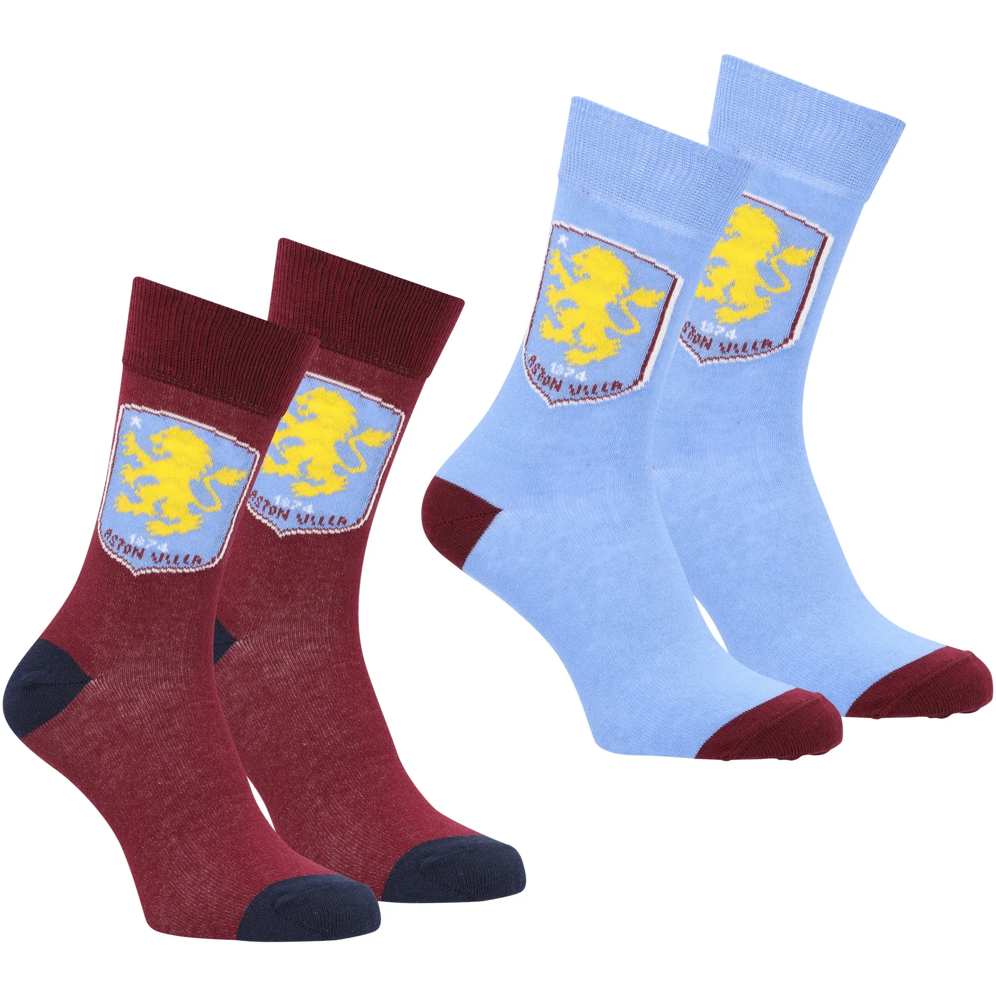 Aston Villa 2 Pack Crest Socks - Sky/Claret - Adults