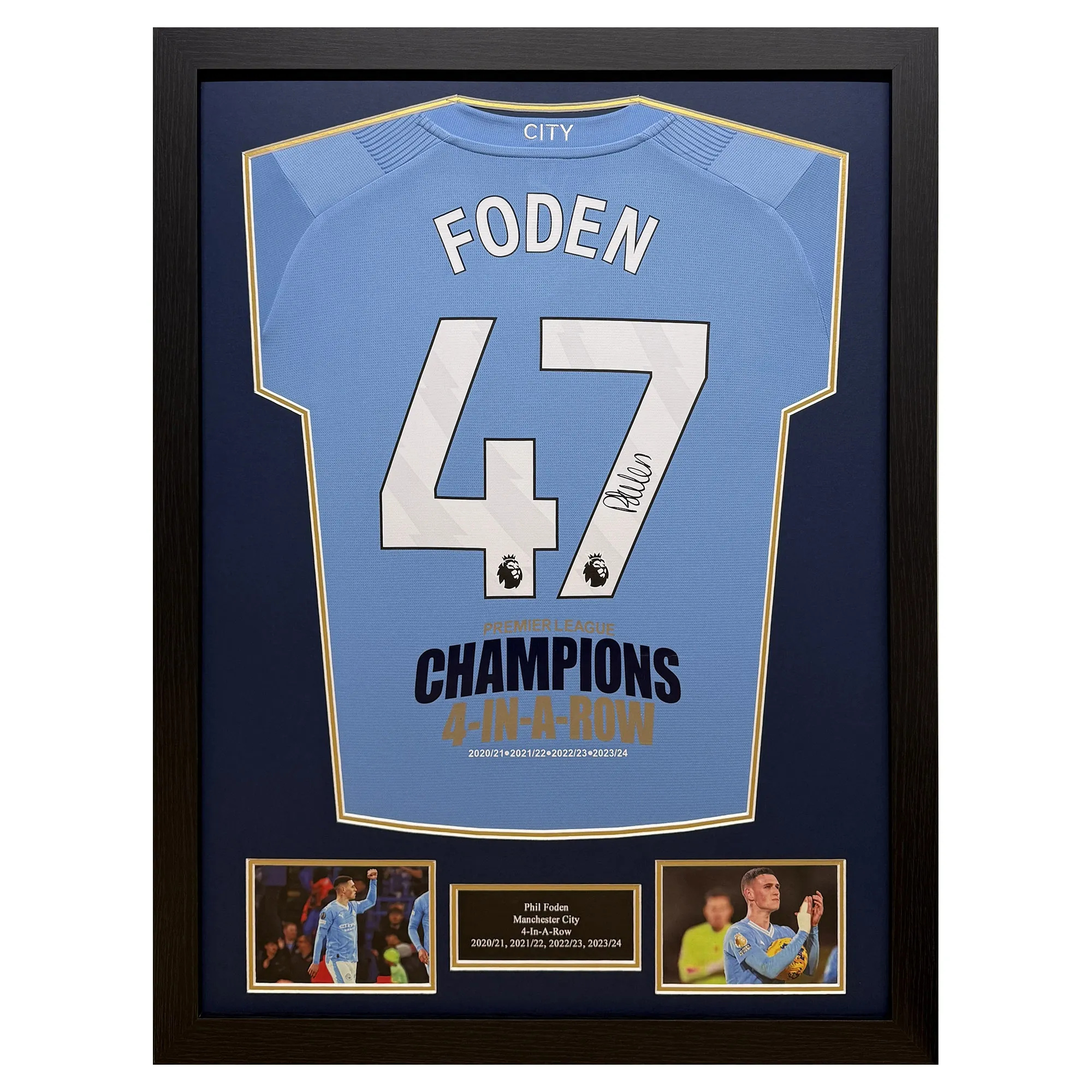 Manchester City Phil Foden Signed 4 In A Row 2023/24 Home Shirt
