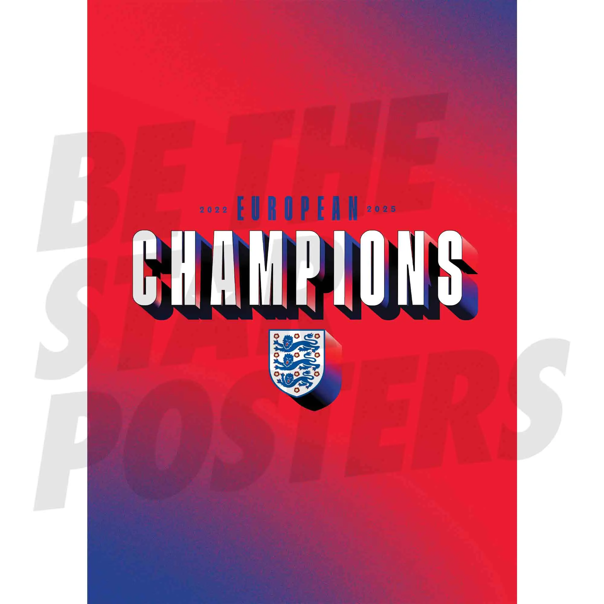England Lionesses Winners 2025 Text Poster - A3 - Red