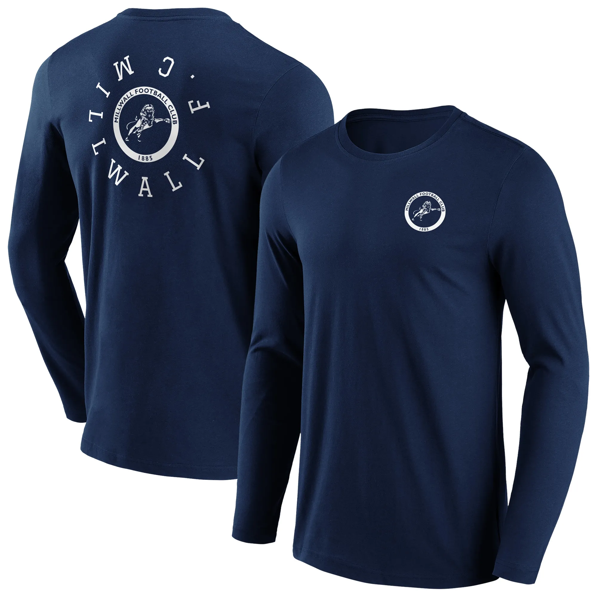 Millwall Loop Graphic Front & Back Long Sleeve T-Shirt - Navy - Mens