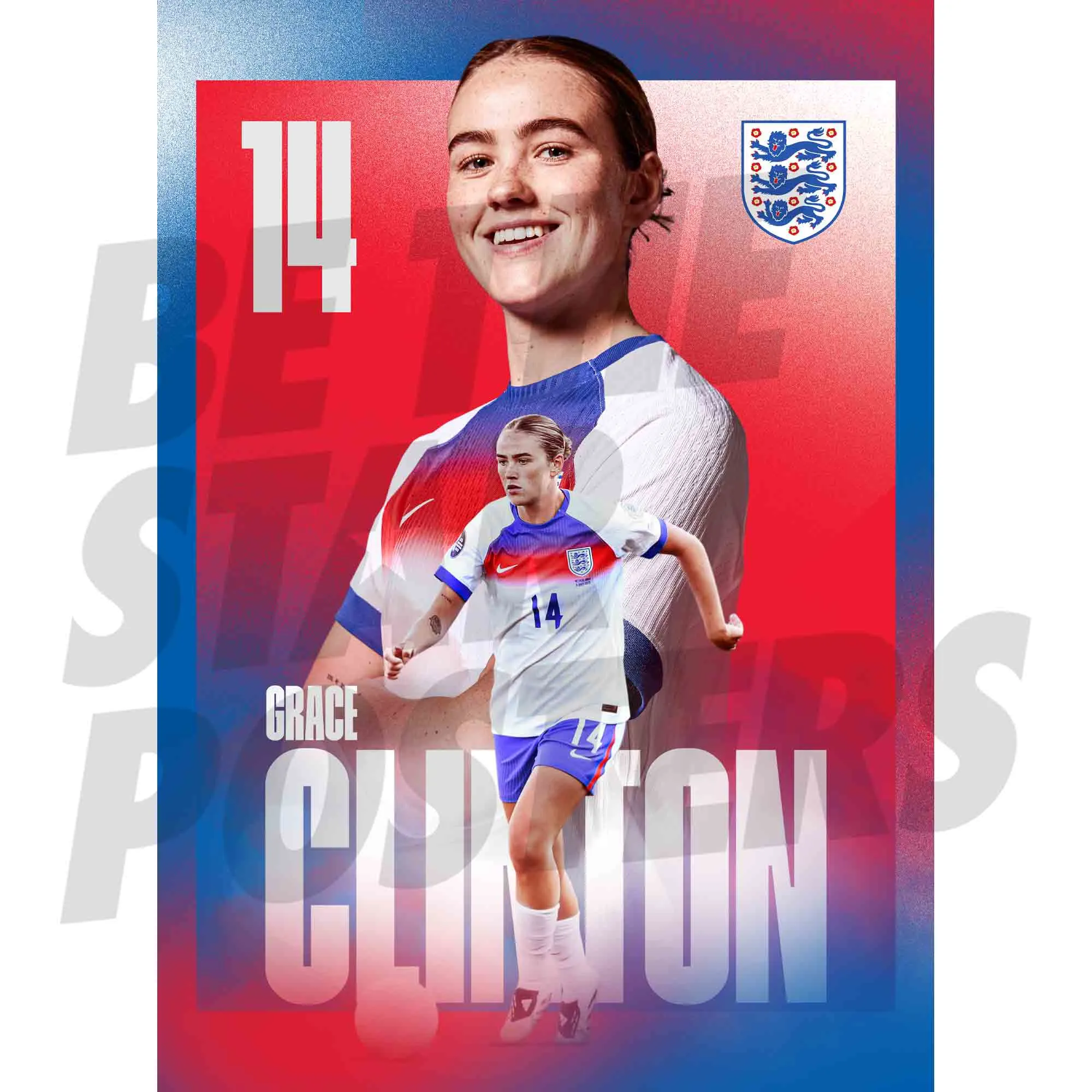 England Lionesses Grace Clinton 25/26 Home Action A2 Poster