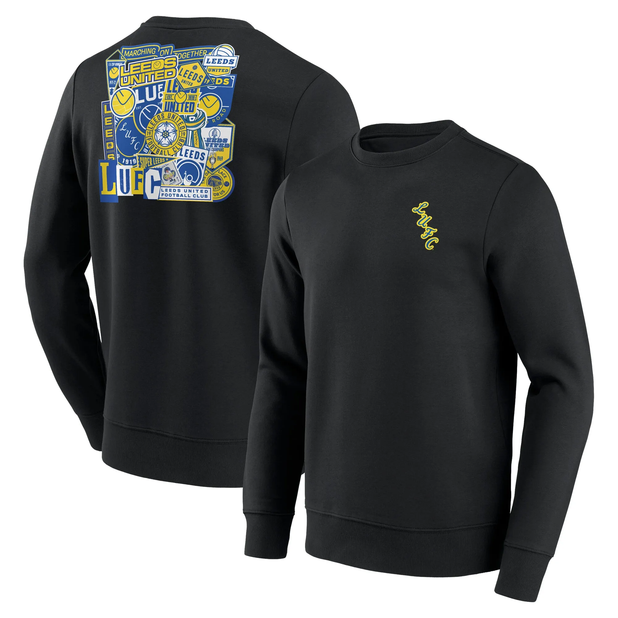Leeds United Sticker Graphic Crew Sweatshirt - Black - Mens