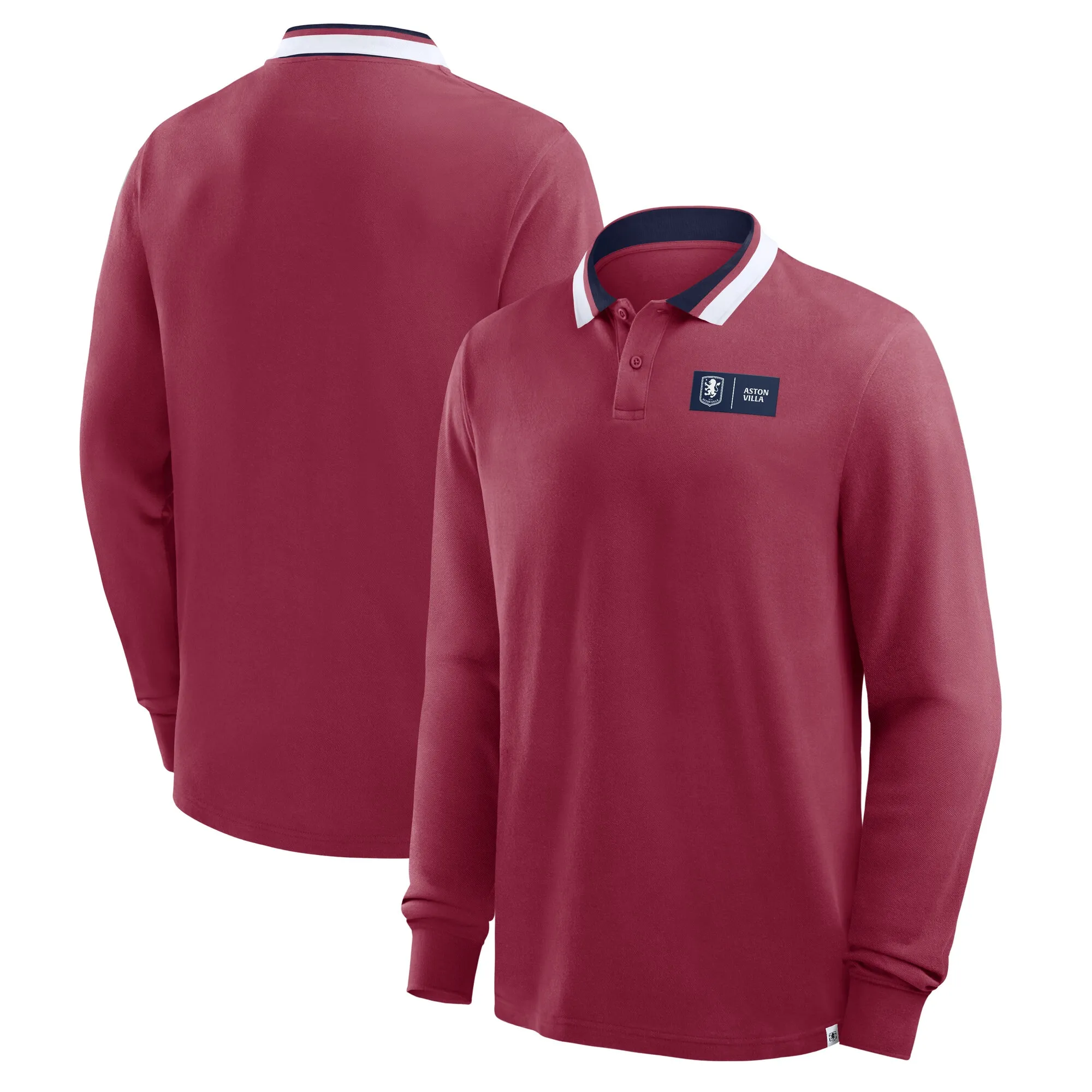Aston Villa Long sleeve Tipped Polo Shirt - Claret - Mens