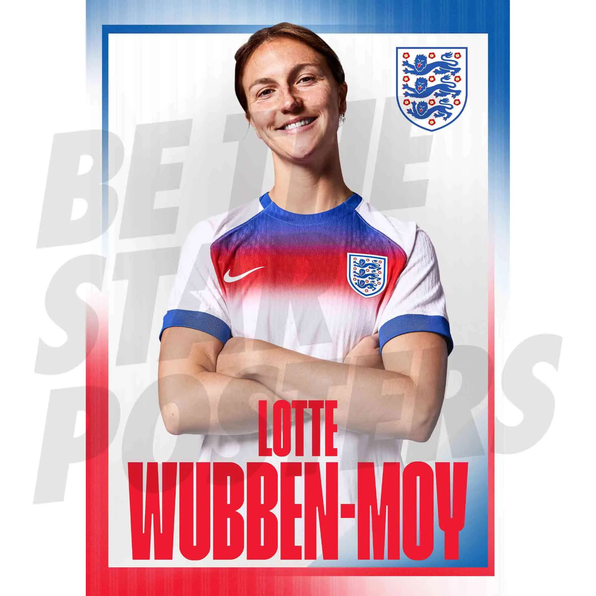 England Lionesses Wubben-Moy 25/26 Home Headshot A3 Poster