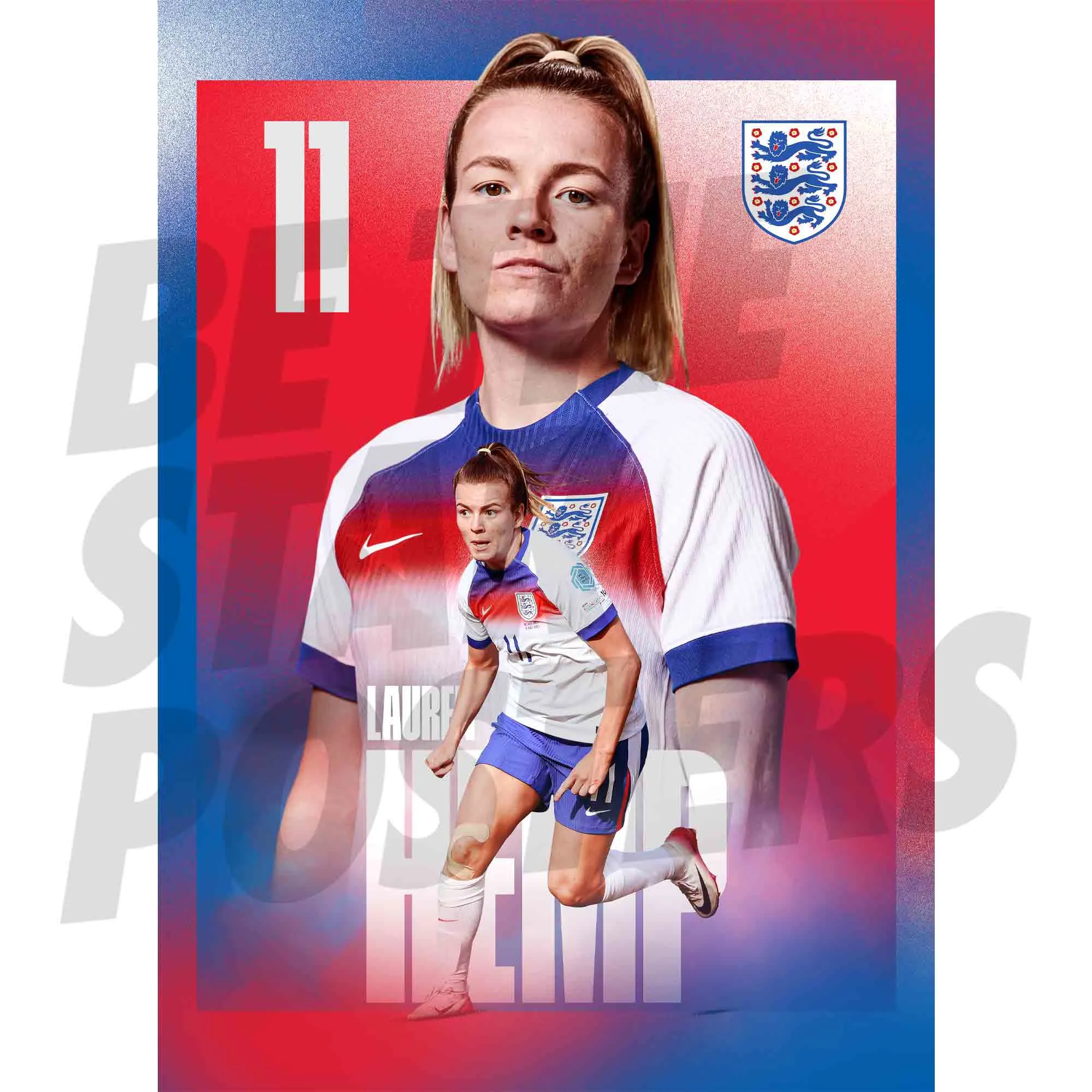 England Lionesses Lauren Hemp 25/26 Home Action A2 Poster