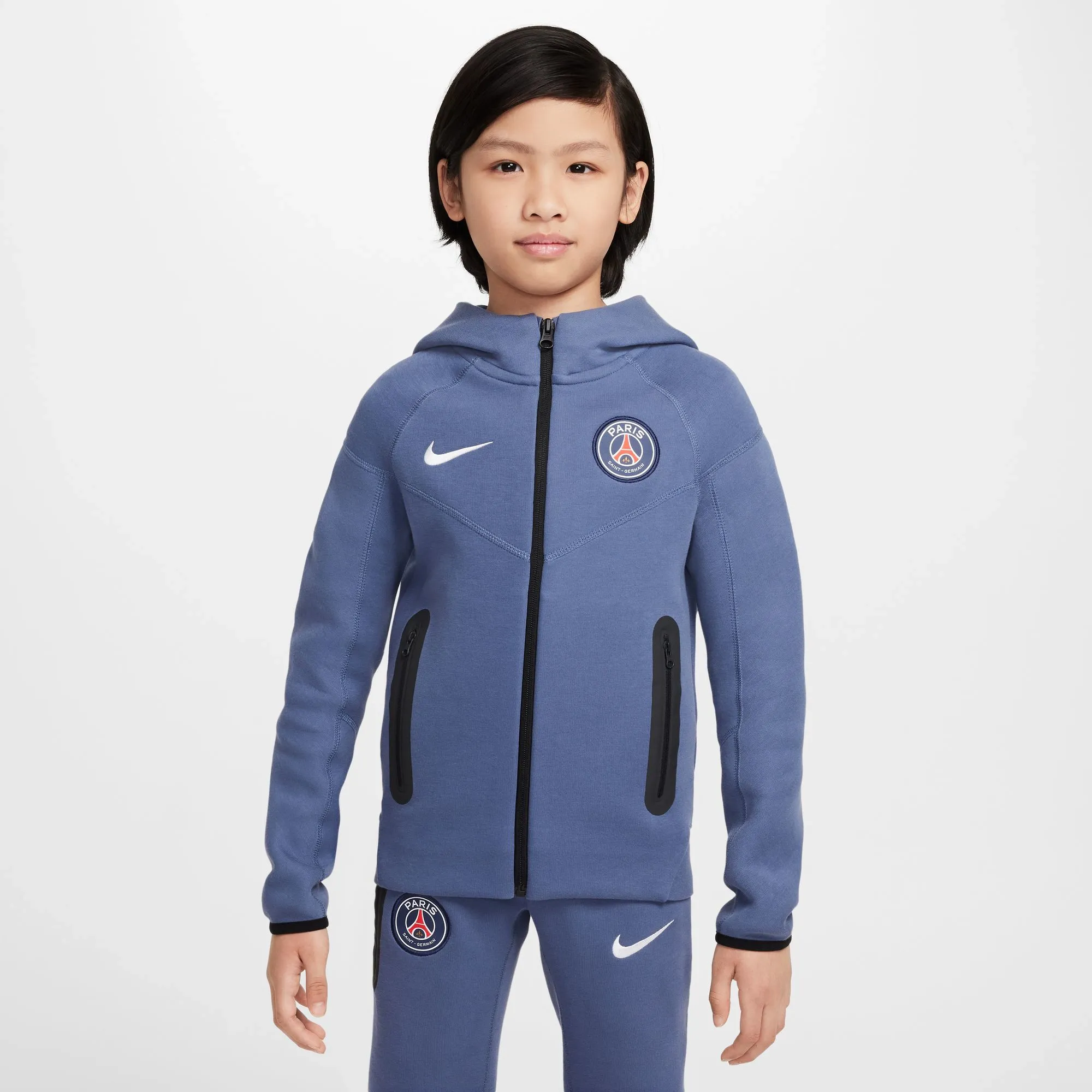 PSG Nike Tech Fleece Full Zip Hoodie - Diffused Blue - Kids