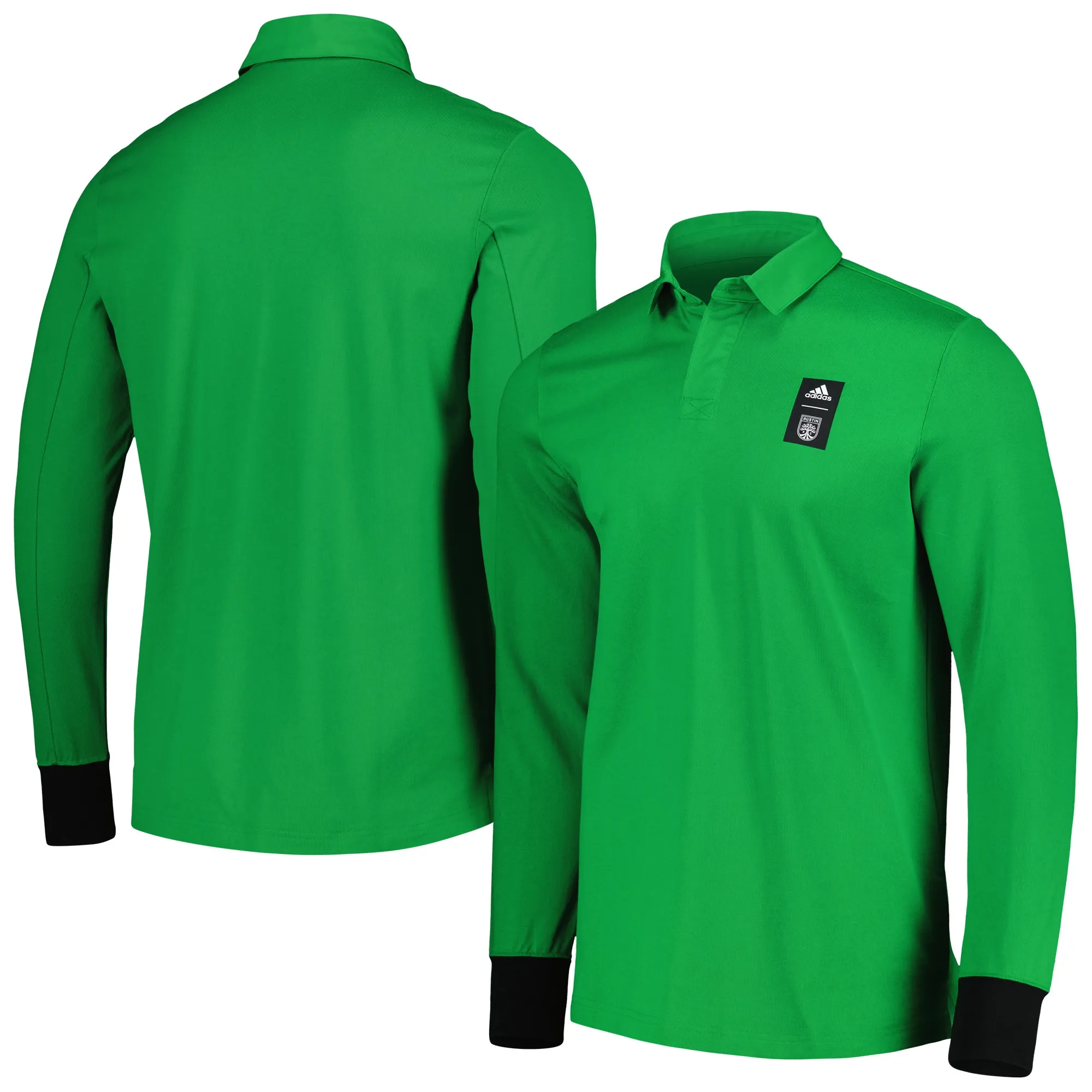 Men's adidas 2023 Player Green Austin FC Travel Long Sleeve Polo