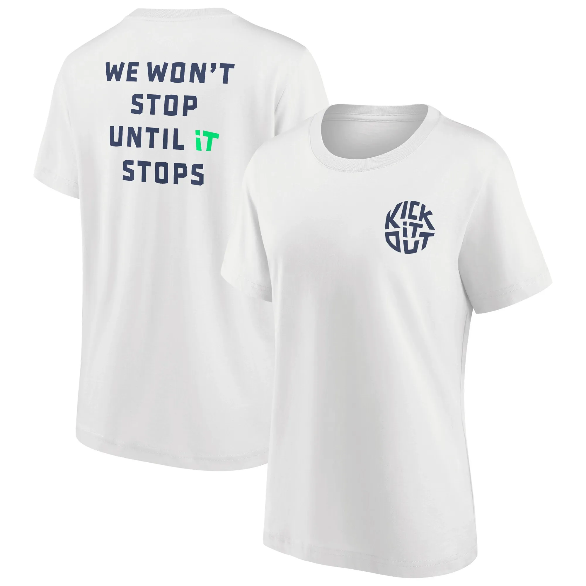 Kick It Out Slogan Graphic T-Shirt - White/Navy - Womens