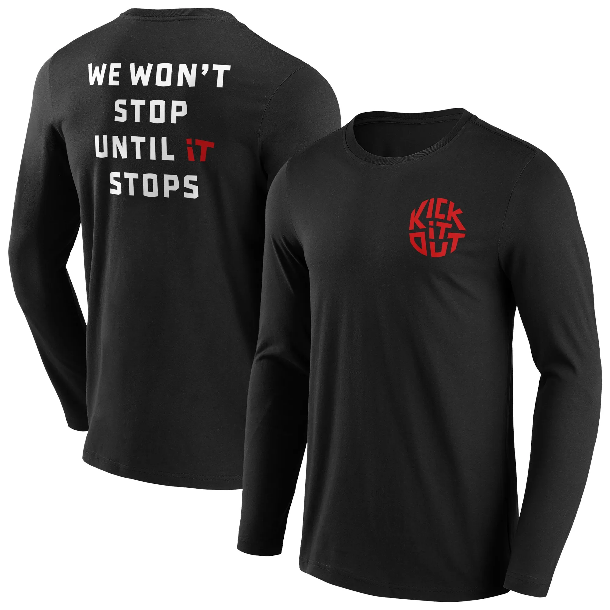 Kick It Out Slogan Graphic Long Sleeve T-Shirt - Black/Red - Mens