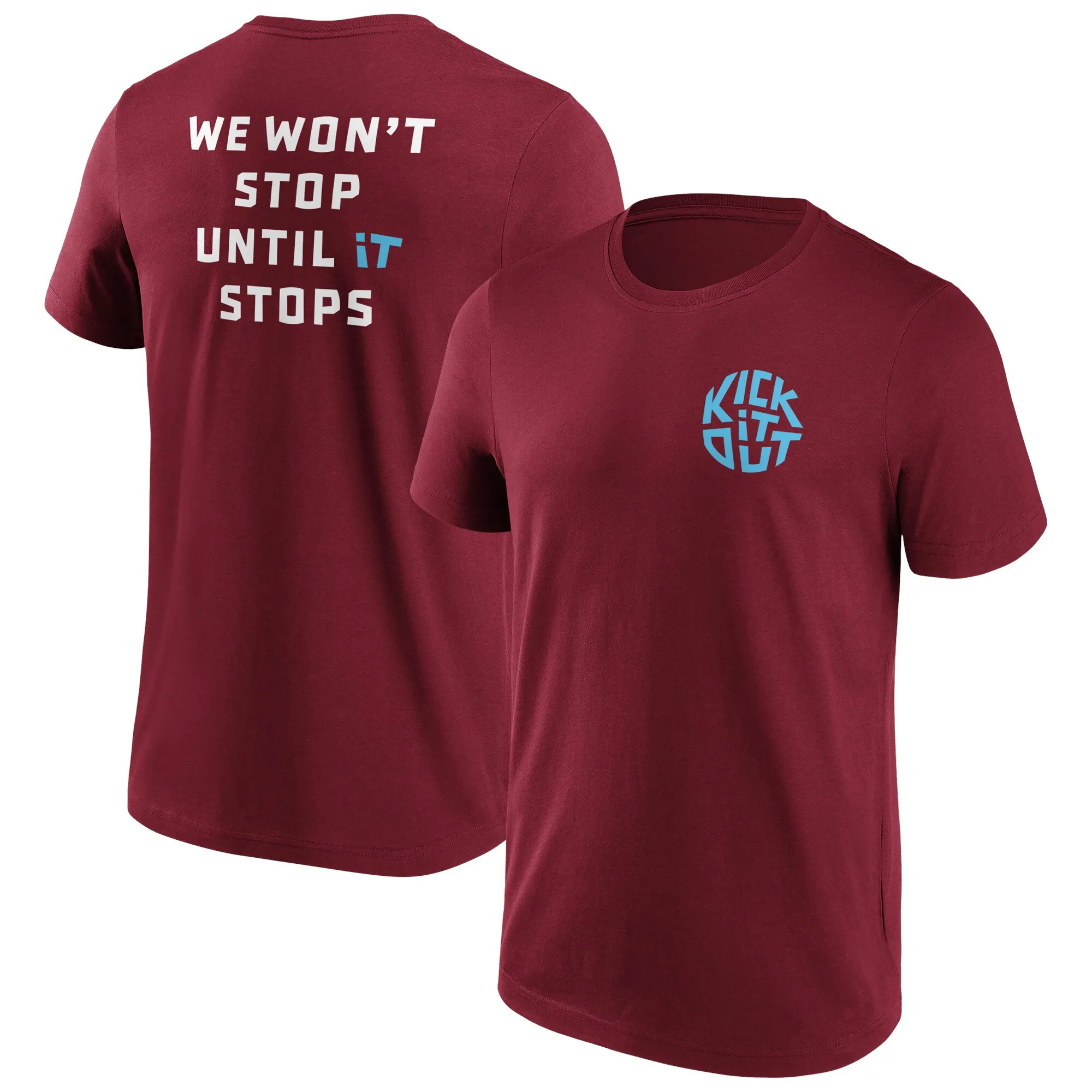 Kick It Out Slogan Graphic T-Shirt - Claret/Sky - Mens