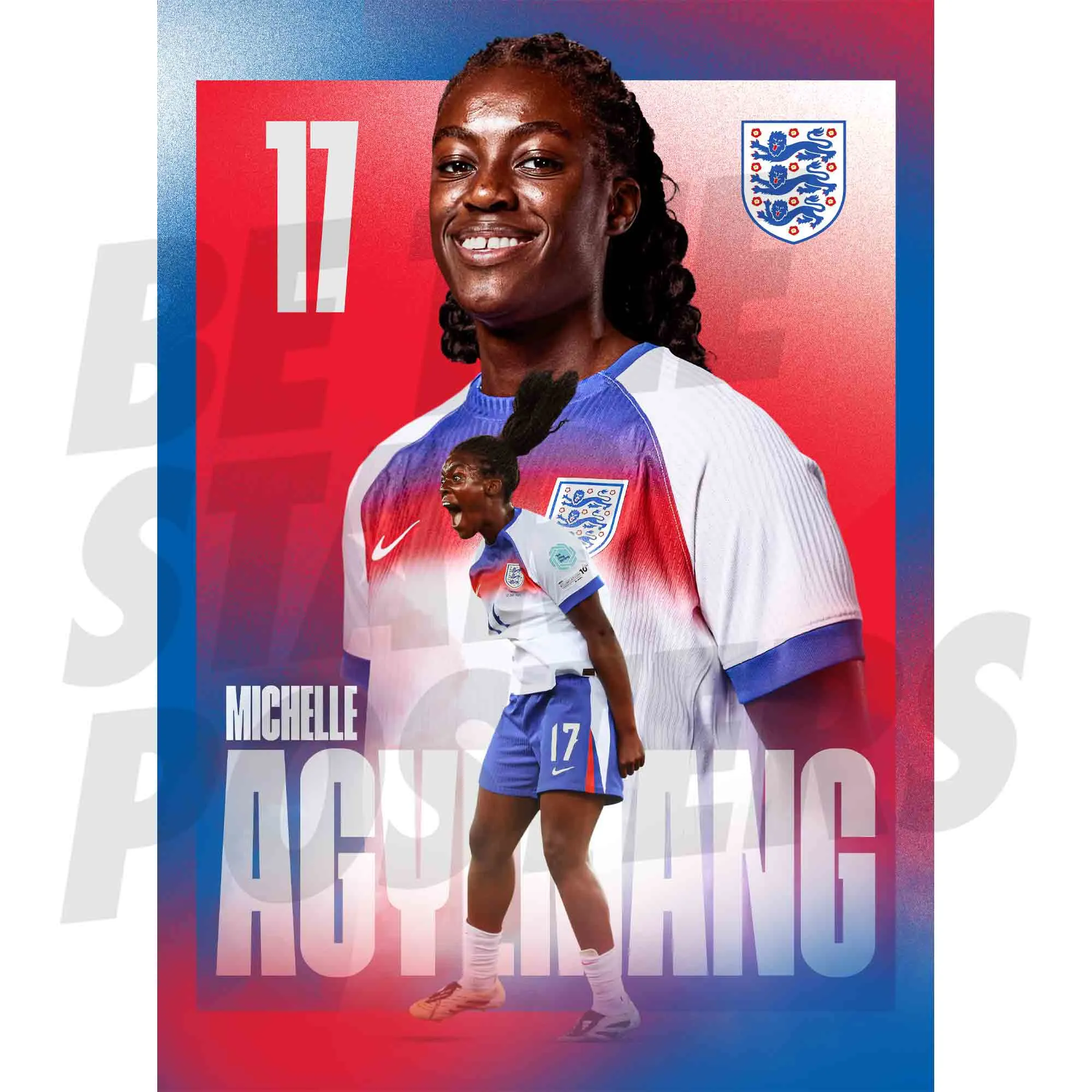 England Lionesses Michelle Agyemang 25/26 Home Action A2 Poster
