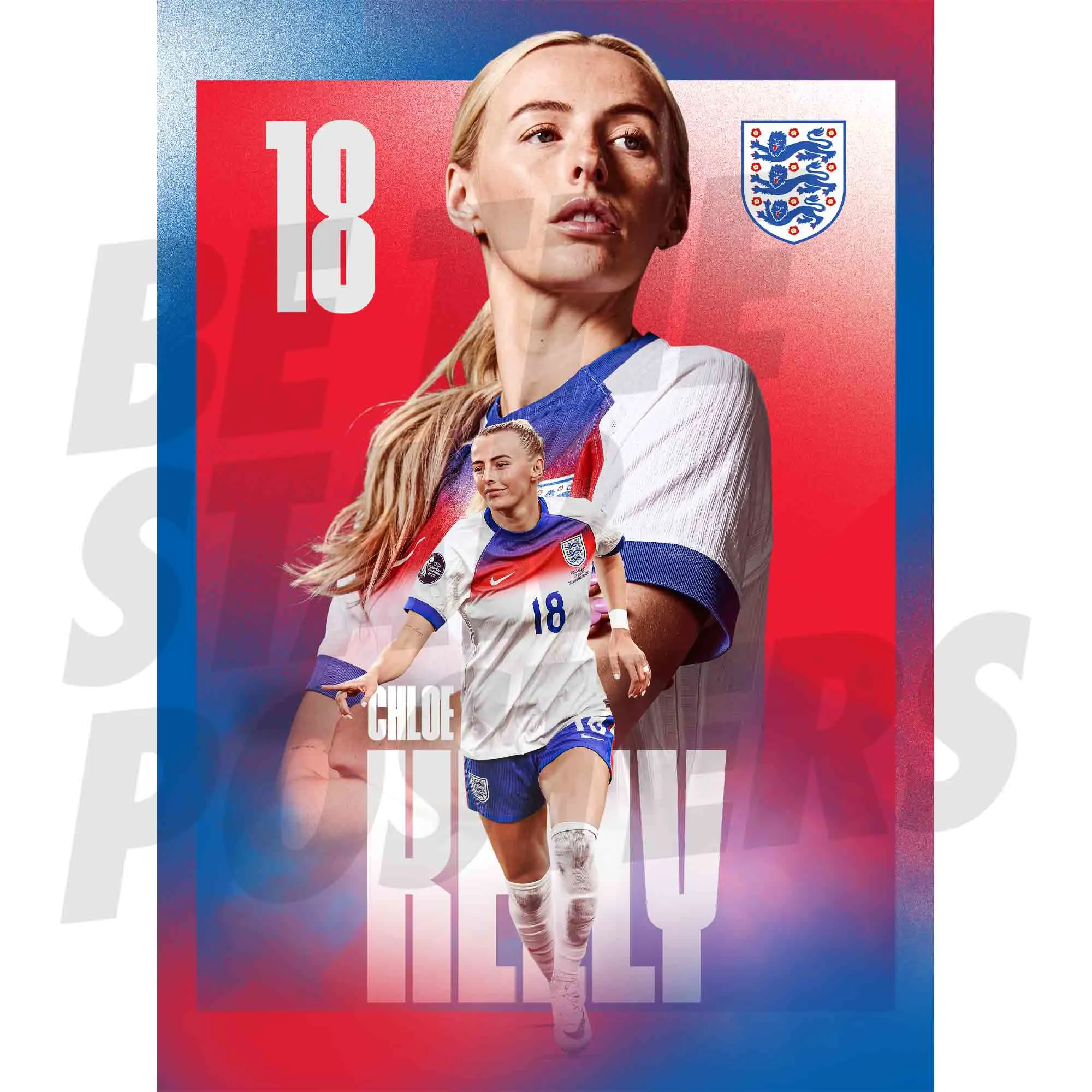 England Lionesses Chloe Kelly 25/26 Home Action A2 Poster