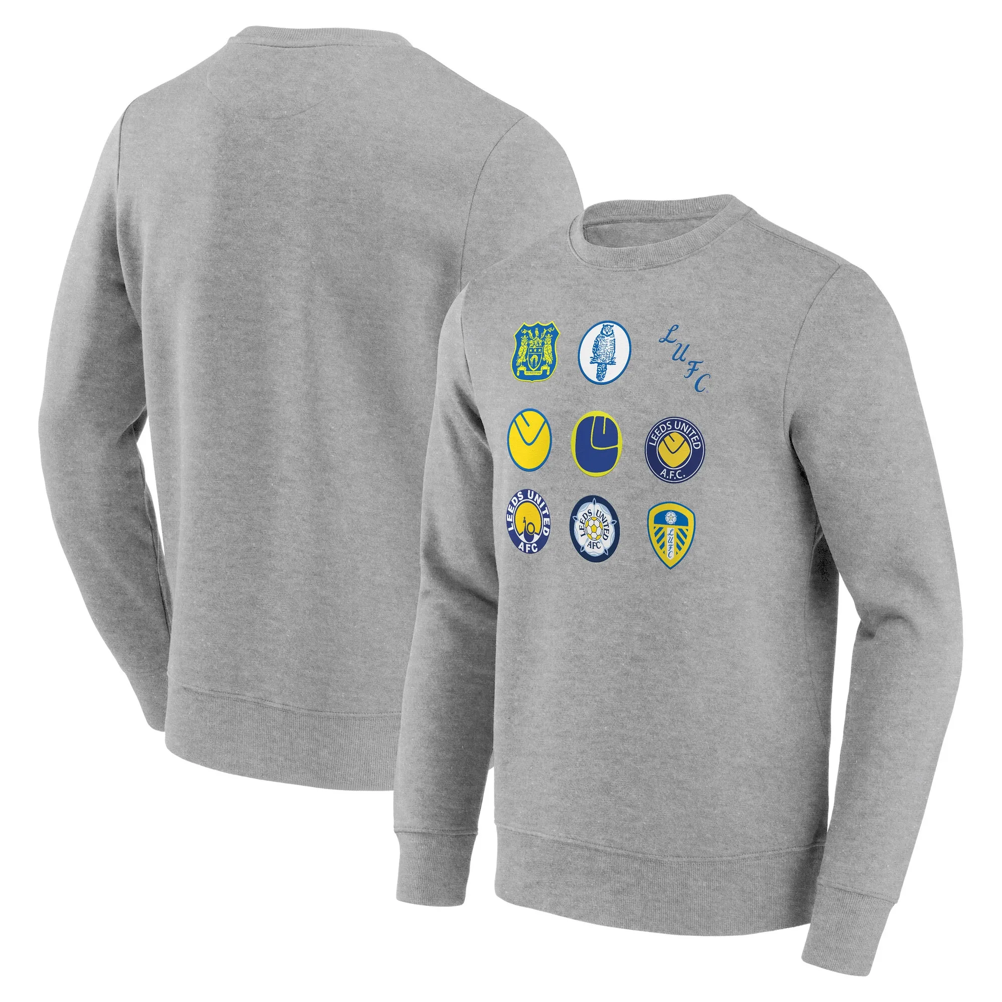 Leeds United History Of Crests Graphic Crew Sweatshirt - Sports Grey - Mens