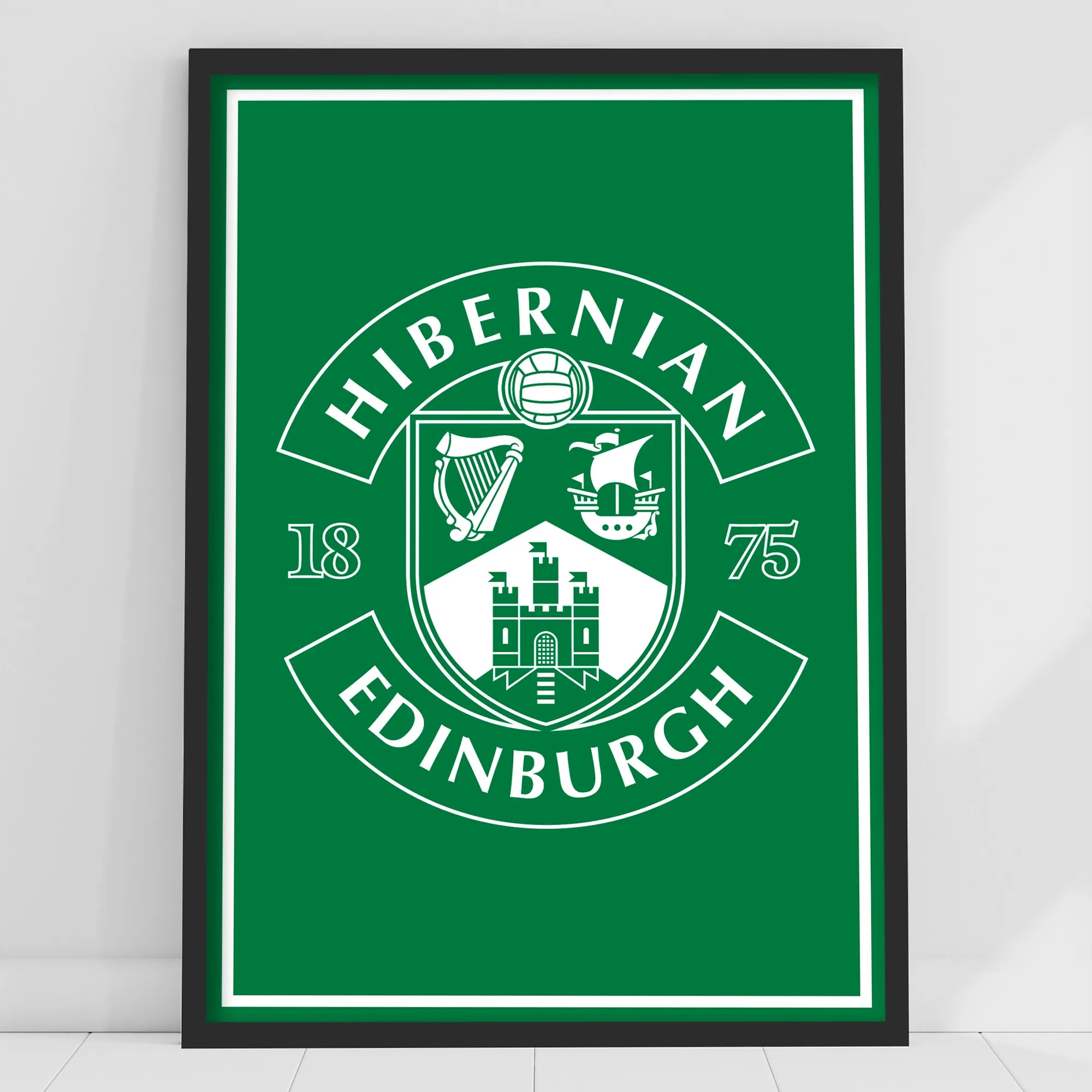 Hibernian Crest Green Background Print - Framed A3
