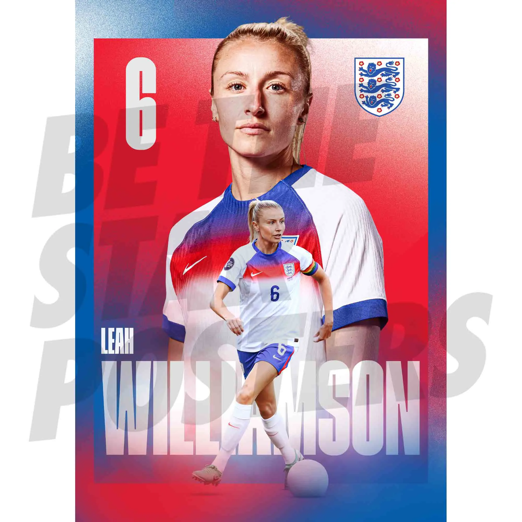England Lionesses Leah Williamson 25/26 Home Action A2 Poster