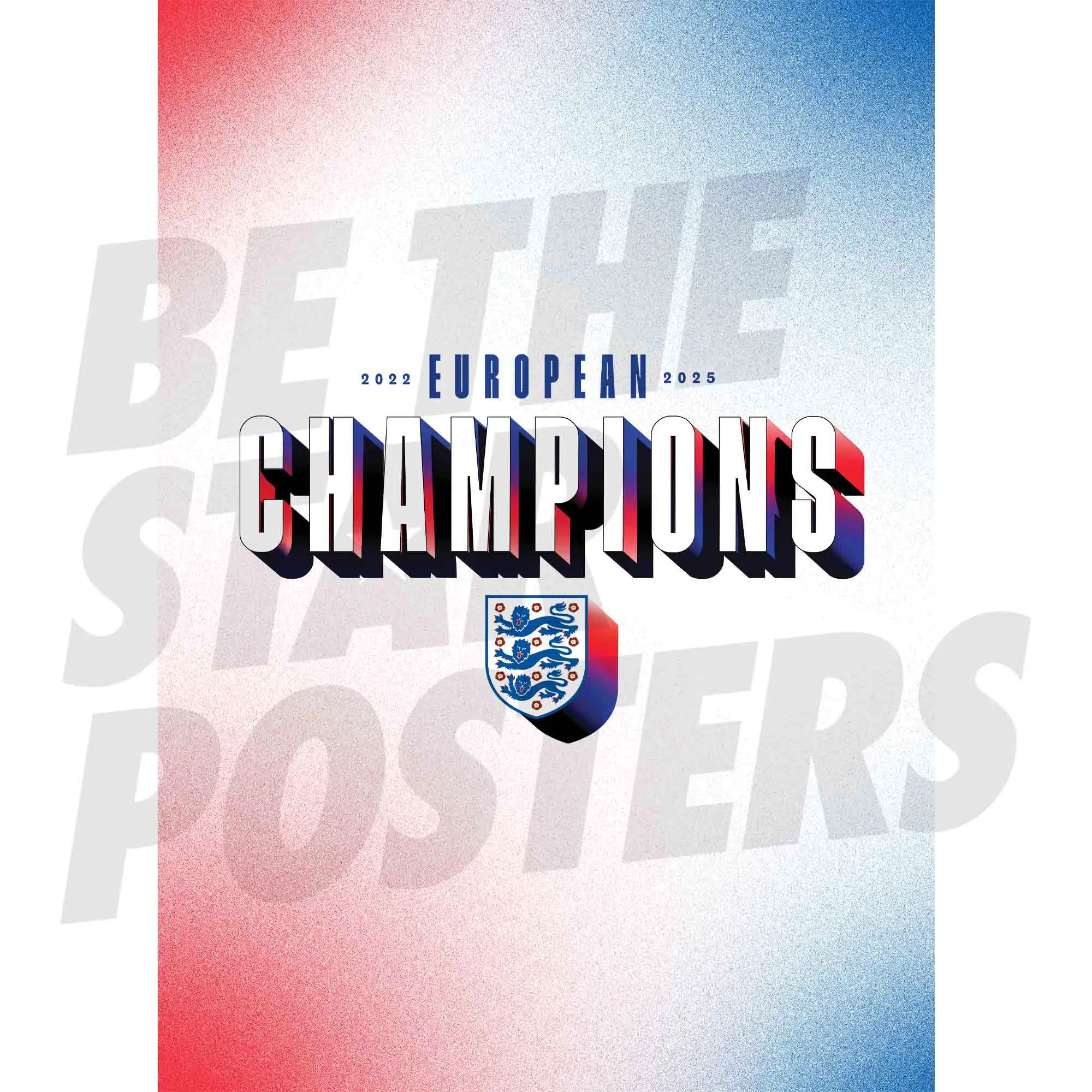 England Lionesses Winners 2025 Text Poster - A3 - Red/White/Blue
