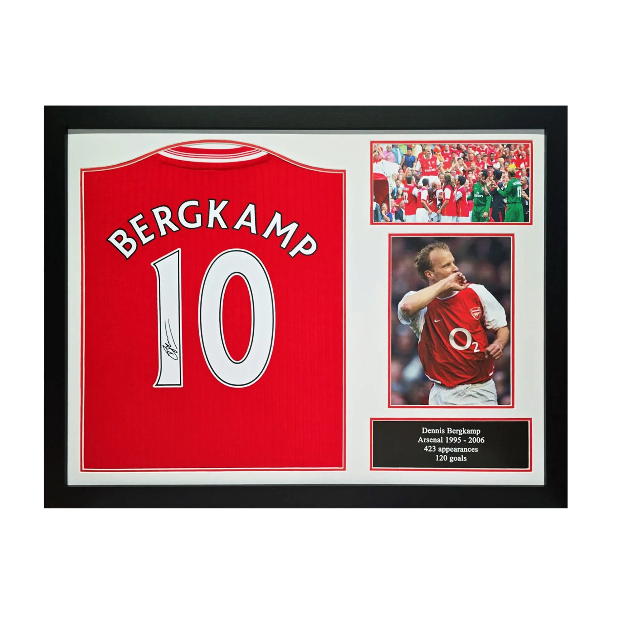 Arsenal Dennis Bergkamp Signed & Framed Official Retro Shirt
