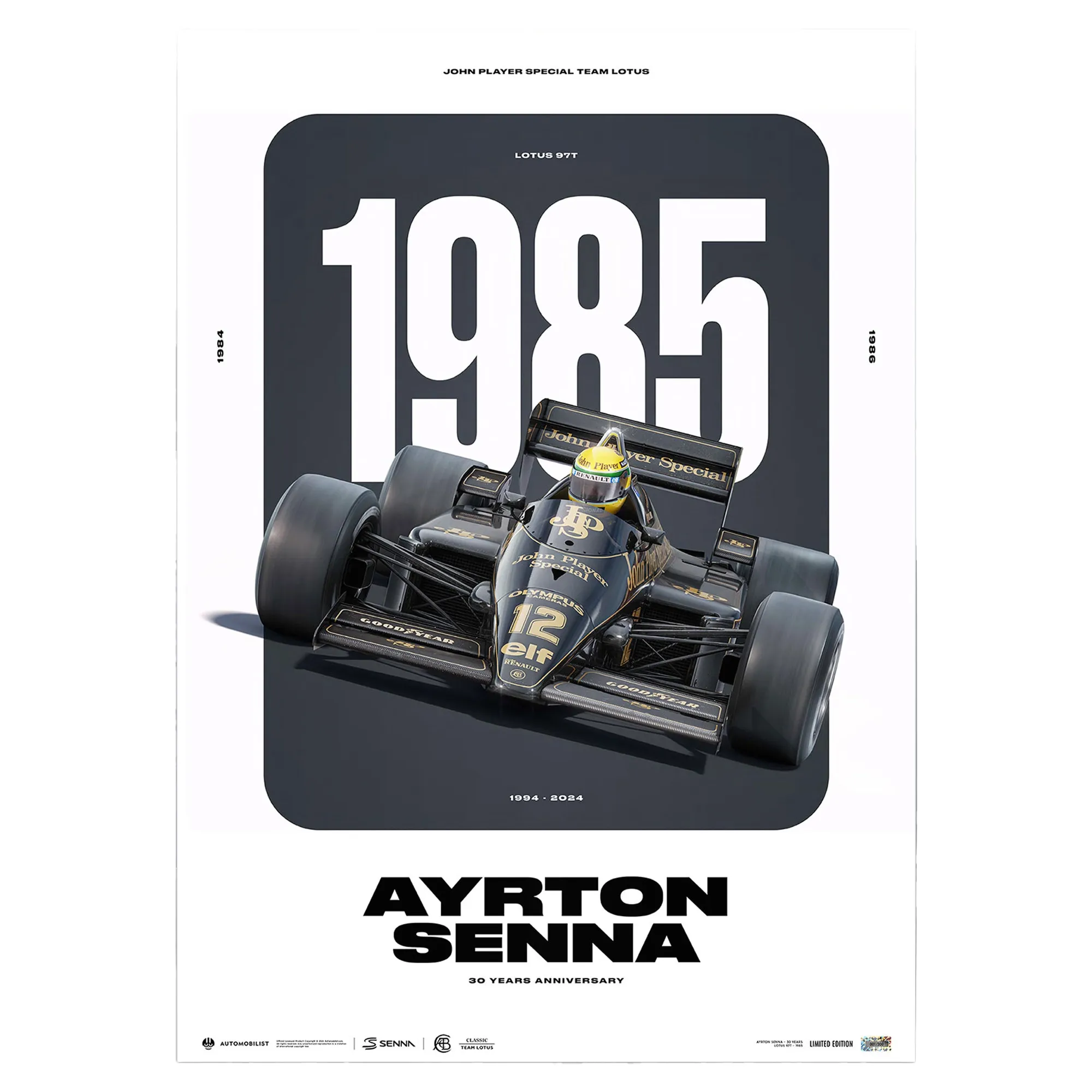 Ayrton Senna Team Lotus 97T - 30 Years of Legacy - Limited Edition Poster