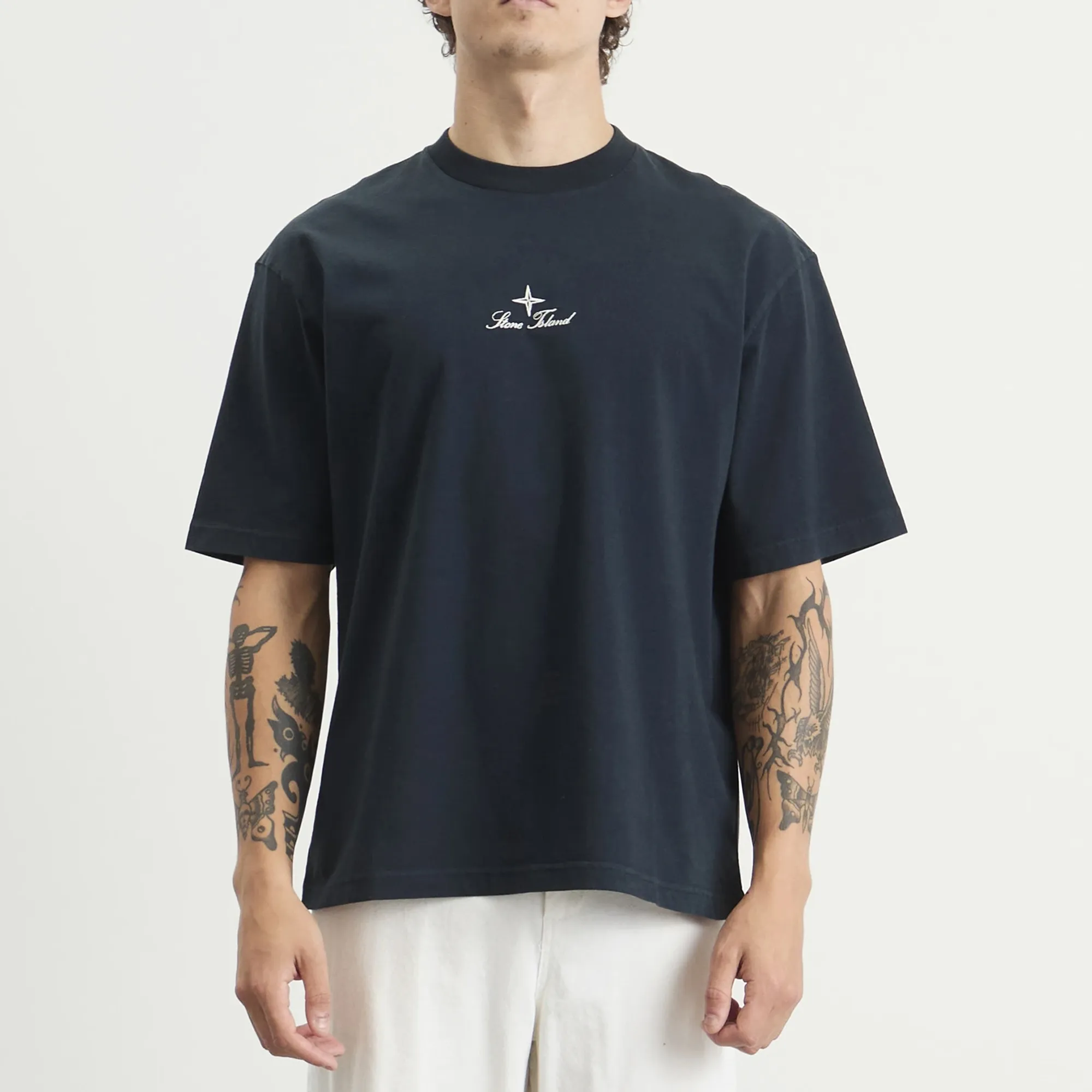 Stone Island Men's Multiaxial Sashiro Embroidery T-Shirt Navy Blue